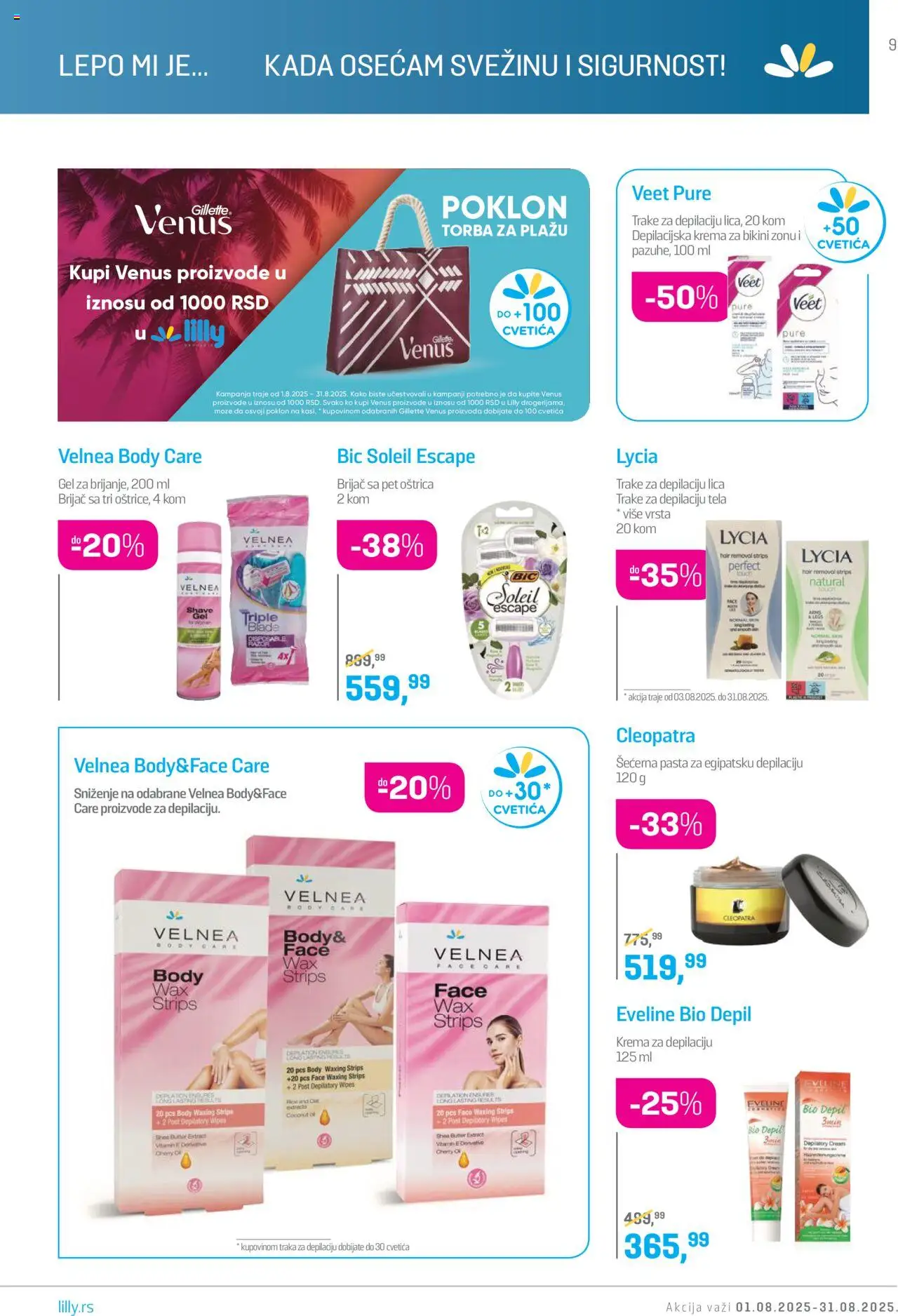 Lilly drogerie katalog - važi od 01.08.2025 | Strana: 9 | Proizvode: Brijač, Krema, Torba, Krema za depilaciju