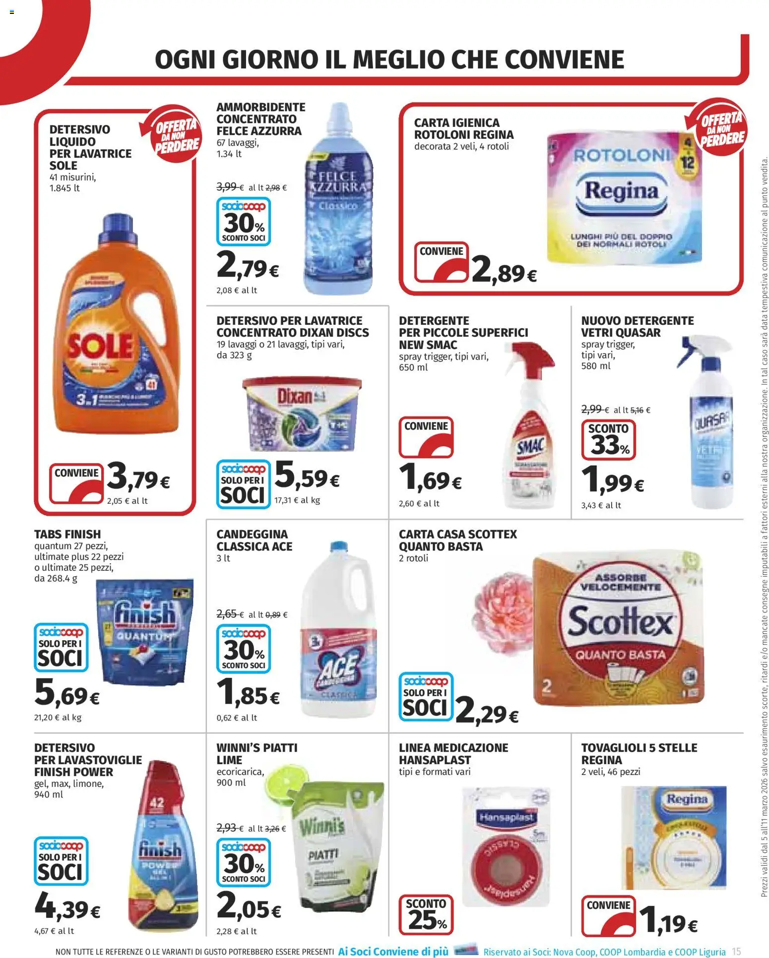 Volantino COOP del 05.03.2026 | Pagina: 15 | Prodotti: Carta igienica, Candeggina, Lime, Lavastoviglie