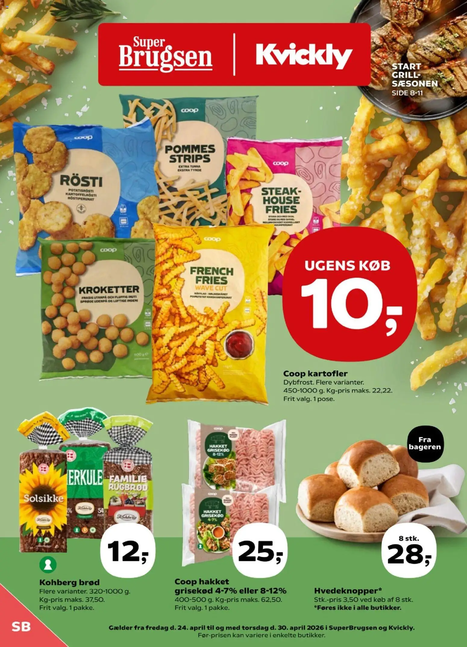 Super Brugsen tilbudsavis – gyldig fra 24.04.2026 | Side: 1 | Produkter: Brød, Kartofler, Rugbrød, Grill