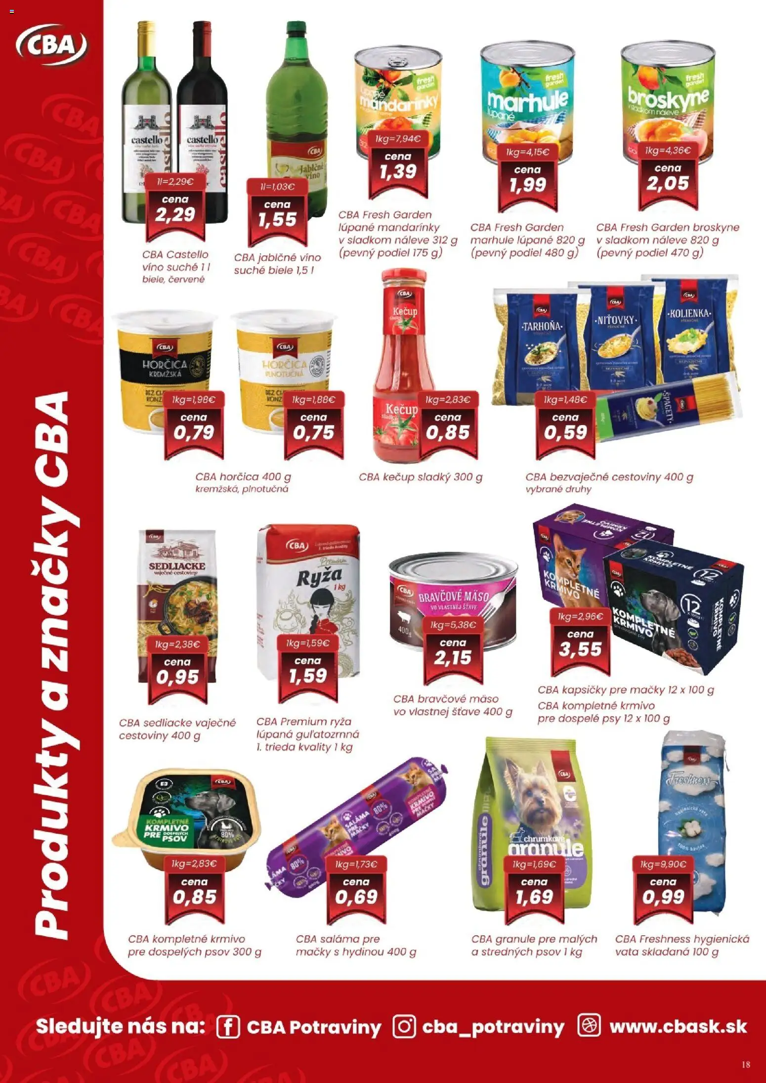 Nové CBA Komfos akcie – leták je platný od 07.05.2026 | Strana: 18 | Produkty: Bravčové mäso, Kečup, Marhule, Broskyne