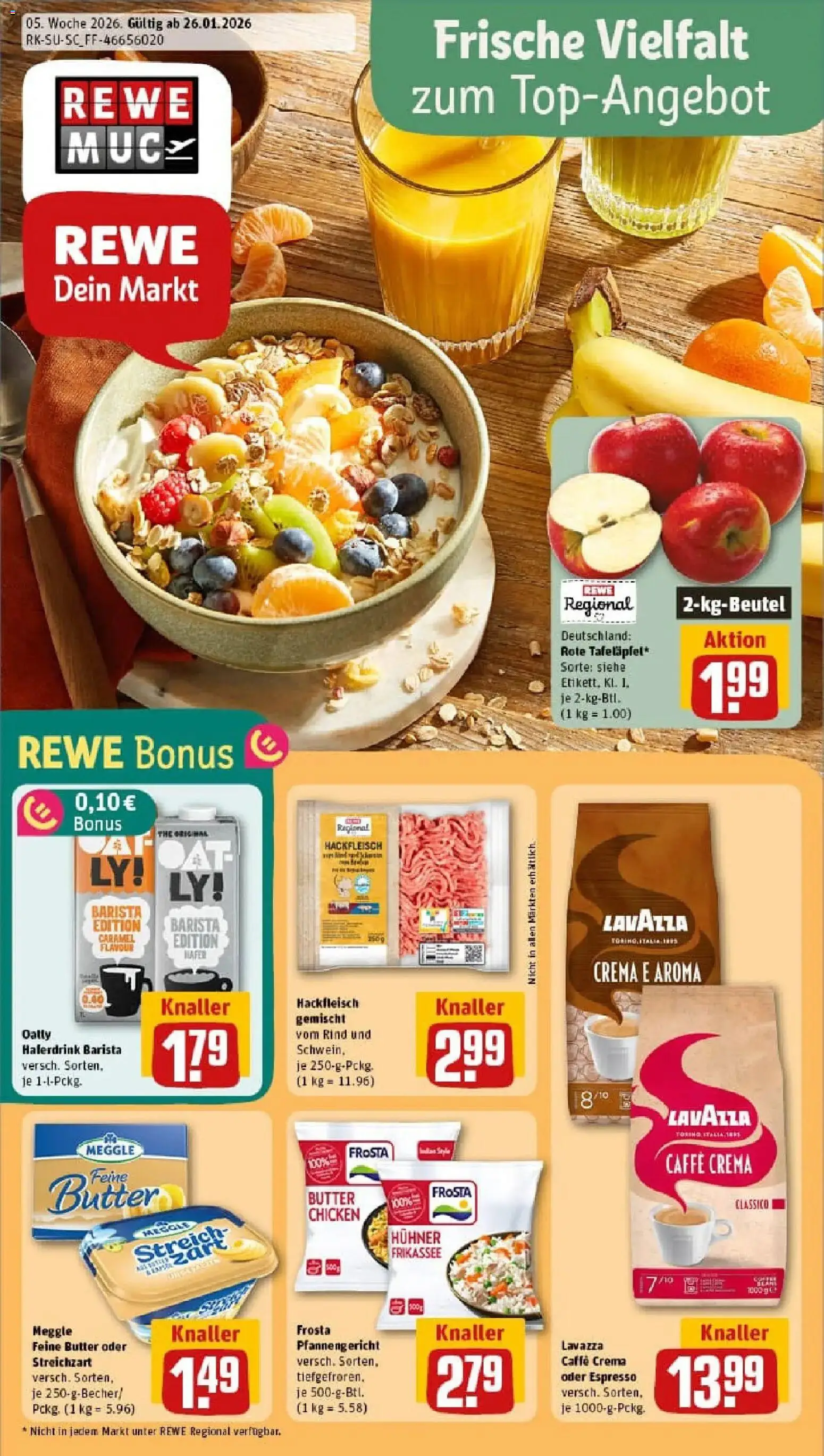 Rewe prospekt München / Flughafen	 – gültig ab 26.01.2026 | Seite: 1 | Produkte: Butter, Haferdrink, Oatly, Hackfleisch