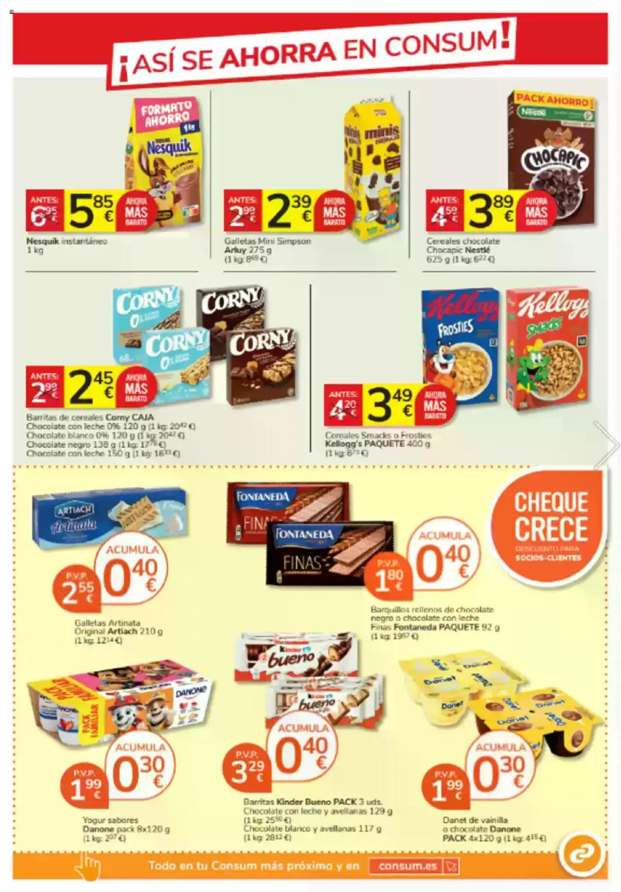 Consum folleto │ válido desde el 26.06.2025 | Página: 5 | Productos: Yogur, Cereales, Galletas, Chocolate con leche