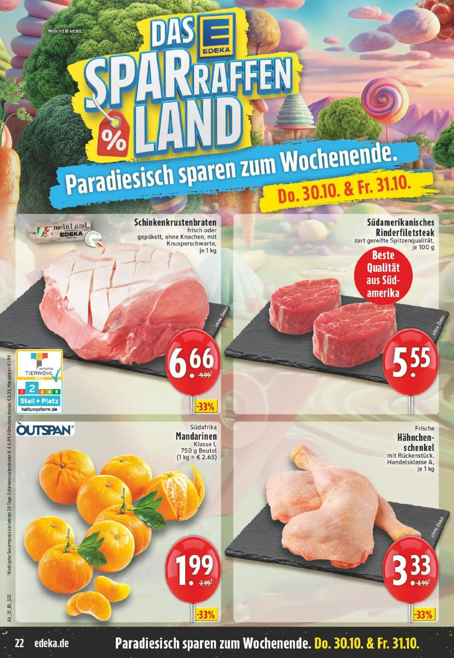 Edeka prospekt Bad Marienberg	 – gültig ab 26.10.2025 | Seite: 22 | Produkte: Hahnchen, Hahnchenschenkel, Mandarinen, Steak