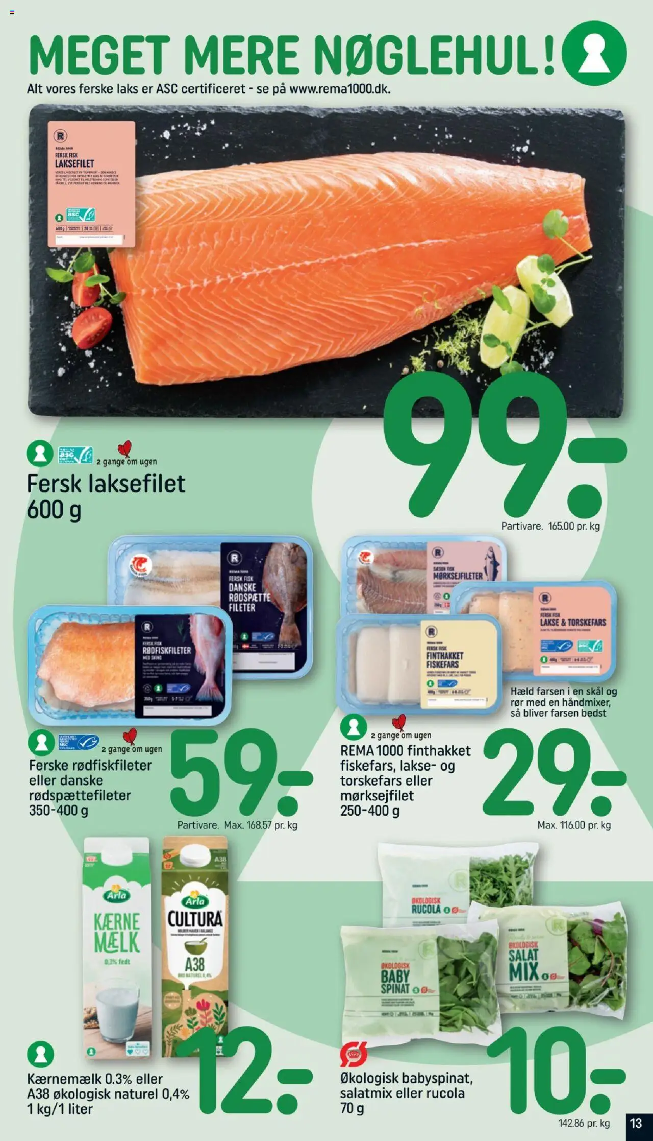 Rema 1000 Tilbudsavis gyldig fra 06.07.2025 | Side: 13 | Produkter: Mælk, Fisk, Kærnemælk, Salat