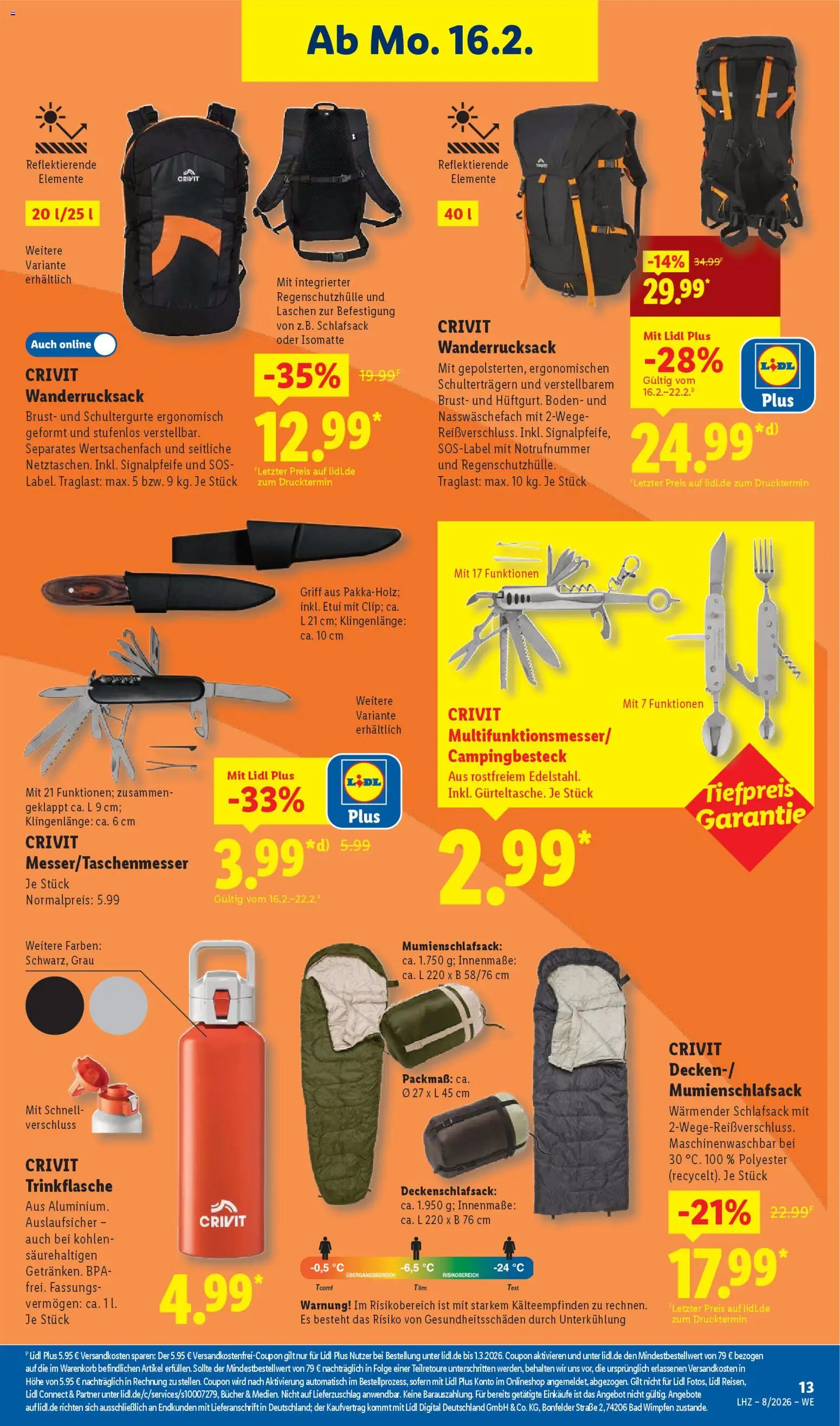 Lidl Prospekt Ochsenfurt – gültig ab 16.02.2026 | Seite: 29 | Produkte: Bad, Schlafsack, Wanderrucksack