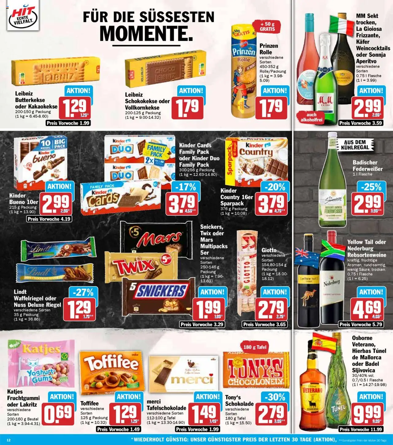 HIT - Baden-Württemberg – gültig ab 22.09.2025 | Seite: 12 | Produkte: Mars, Butterkekse, Toffifee, Lindt