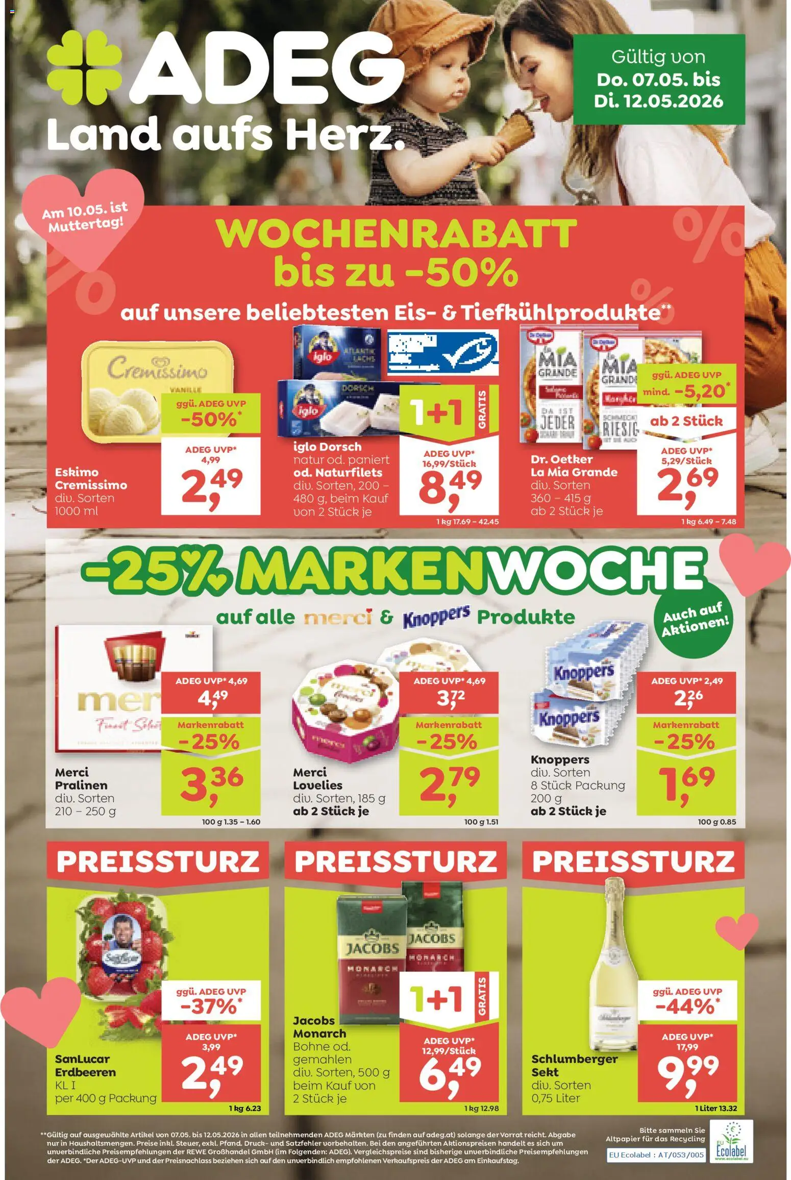 ADEG Flugblatt gültig ab 07.05.2026 | Seite: 1 | Produkte: Erdbeeren, Eis