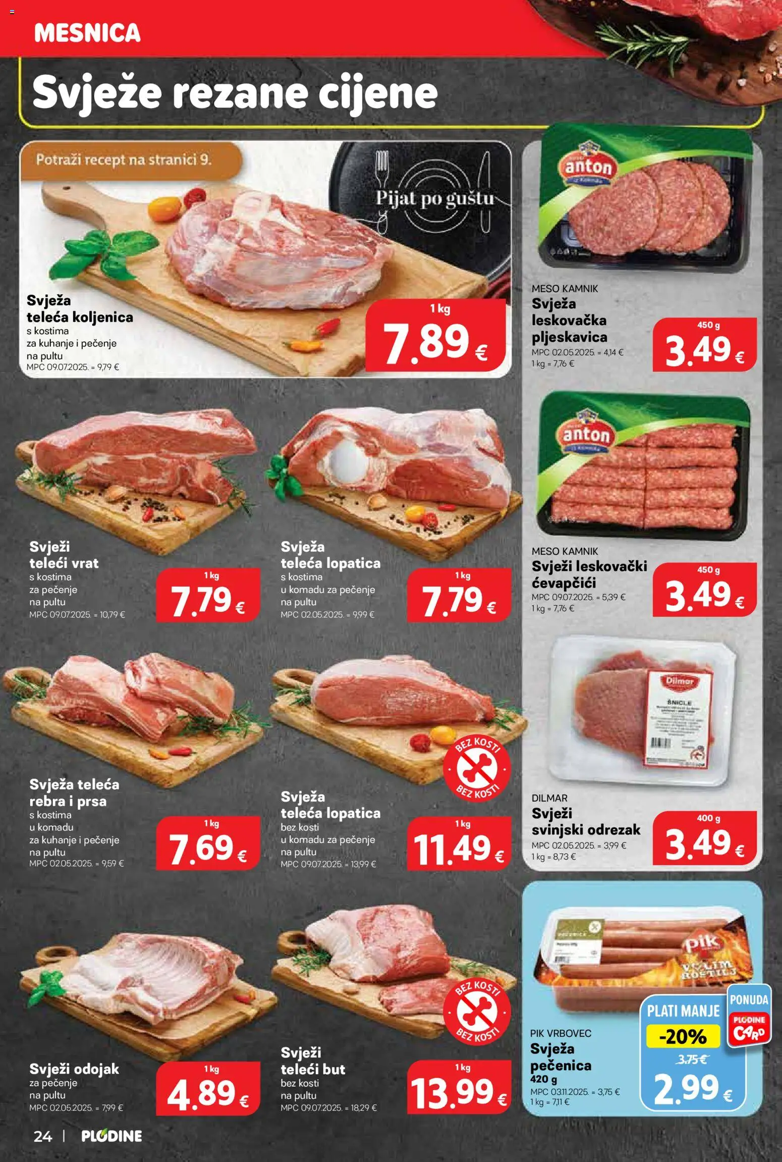 Plodine katalog | vrijedi od 05.11.2025 | Stranica: 24 | Proizvodi: Meso, Pik Vrbovec, Ćevapčići, Lopatica