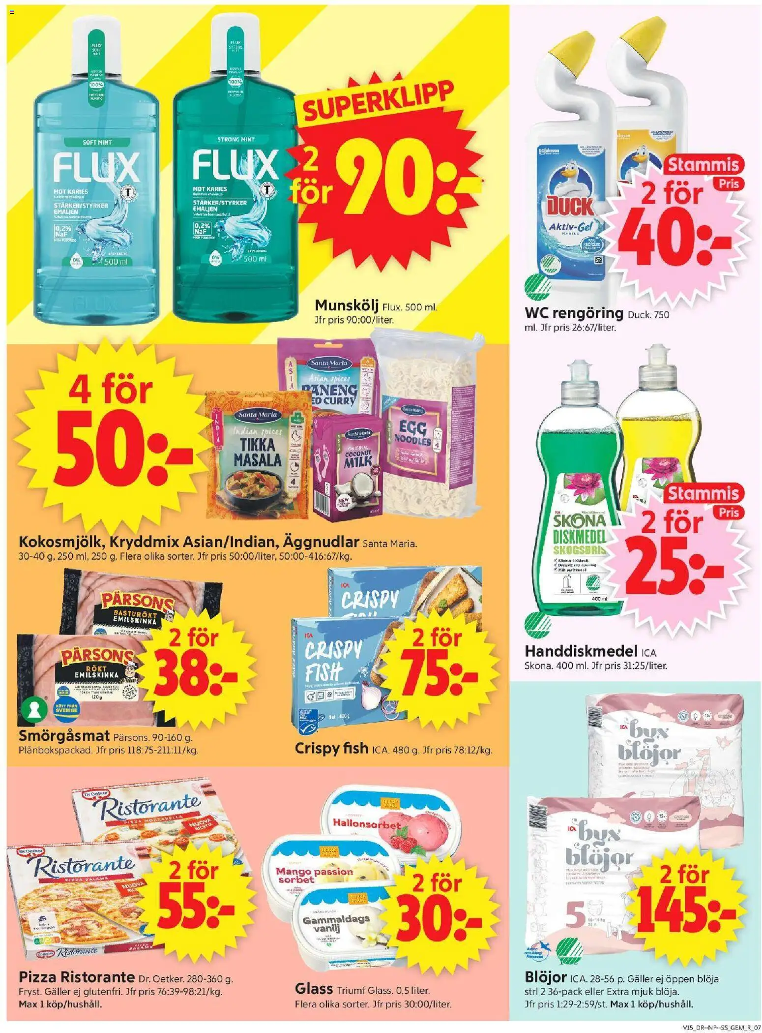 ICA Supermarket reklamblad aktuell från 06.04.2026 | Sida: 9 | Produkter: Munskölj, Diskmedel, Handdiskmedel, Blöjor