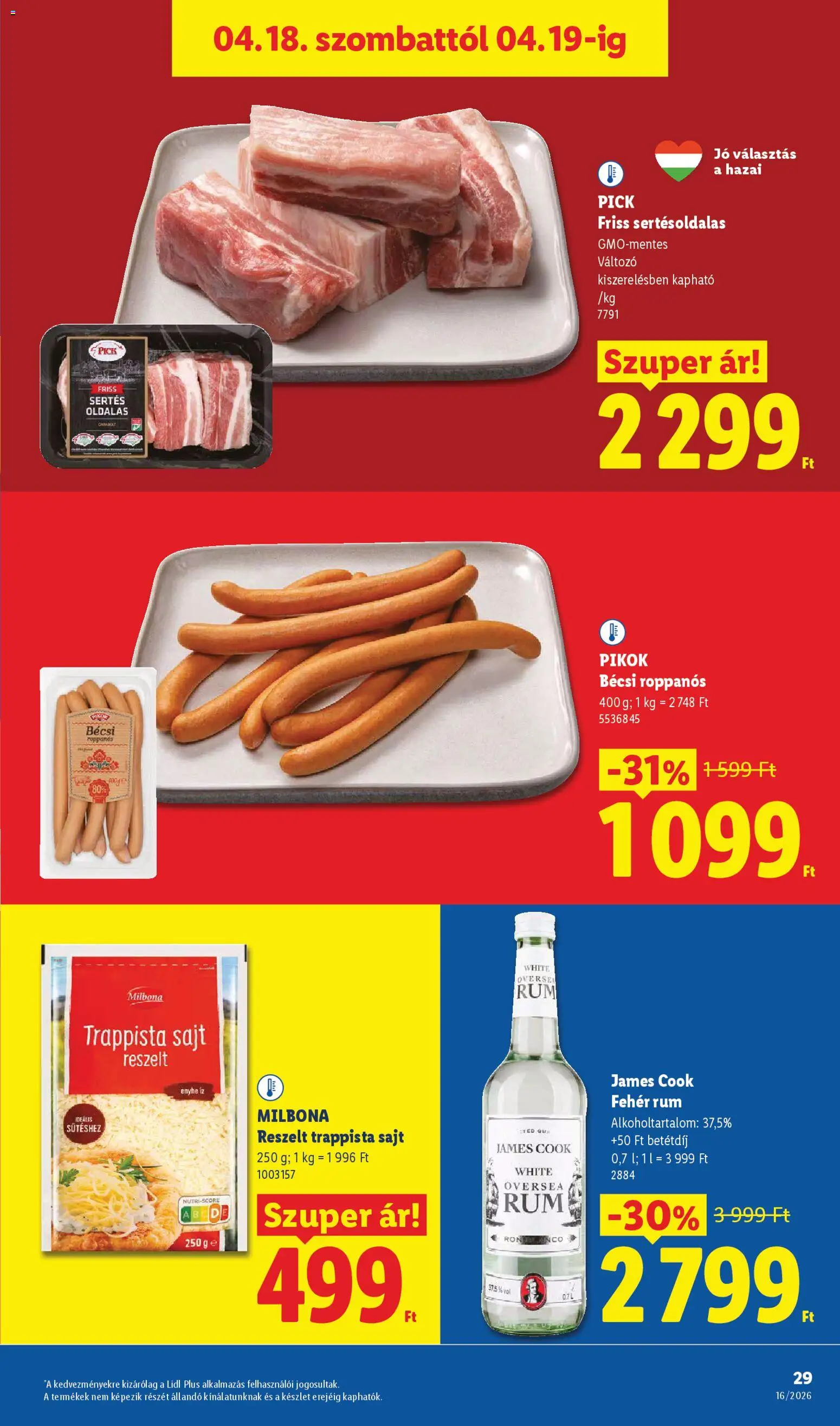 Lidl akciós ujság - amely érvényes a következő dátumtól: 16.04.2026 | Oldal: 29 | Termékek: Fehér rum, Rum, Sajt, Trappista sajt