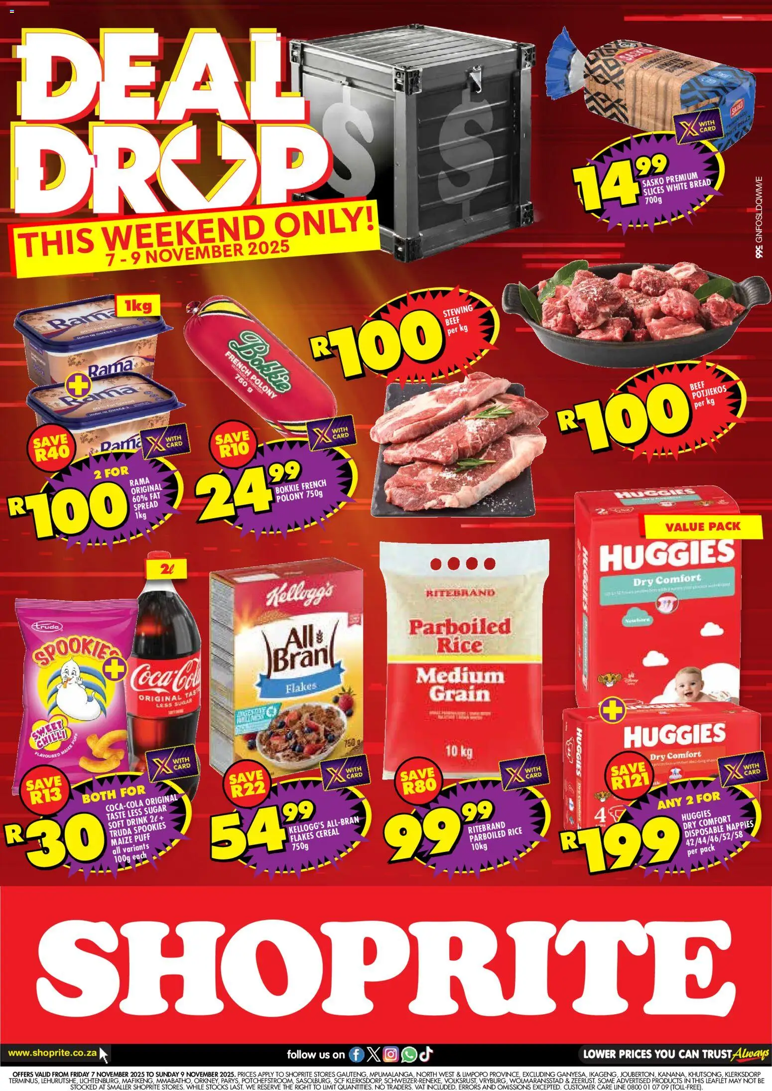 New Shoprite catalogue – valid from 07.11.2025 | Page: 1 | Products: Polony, Rice, Flakes, Nappies
