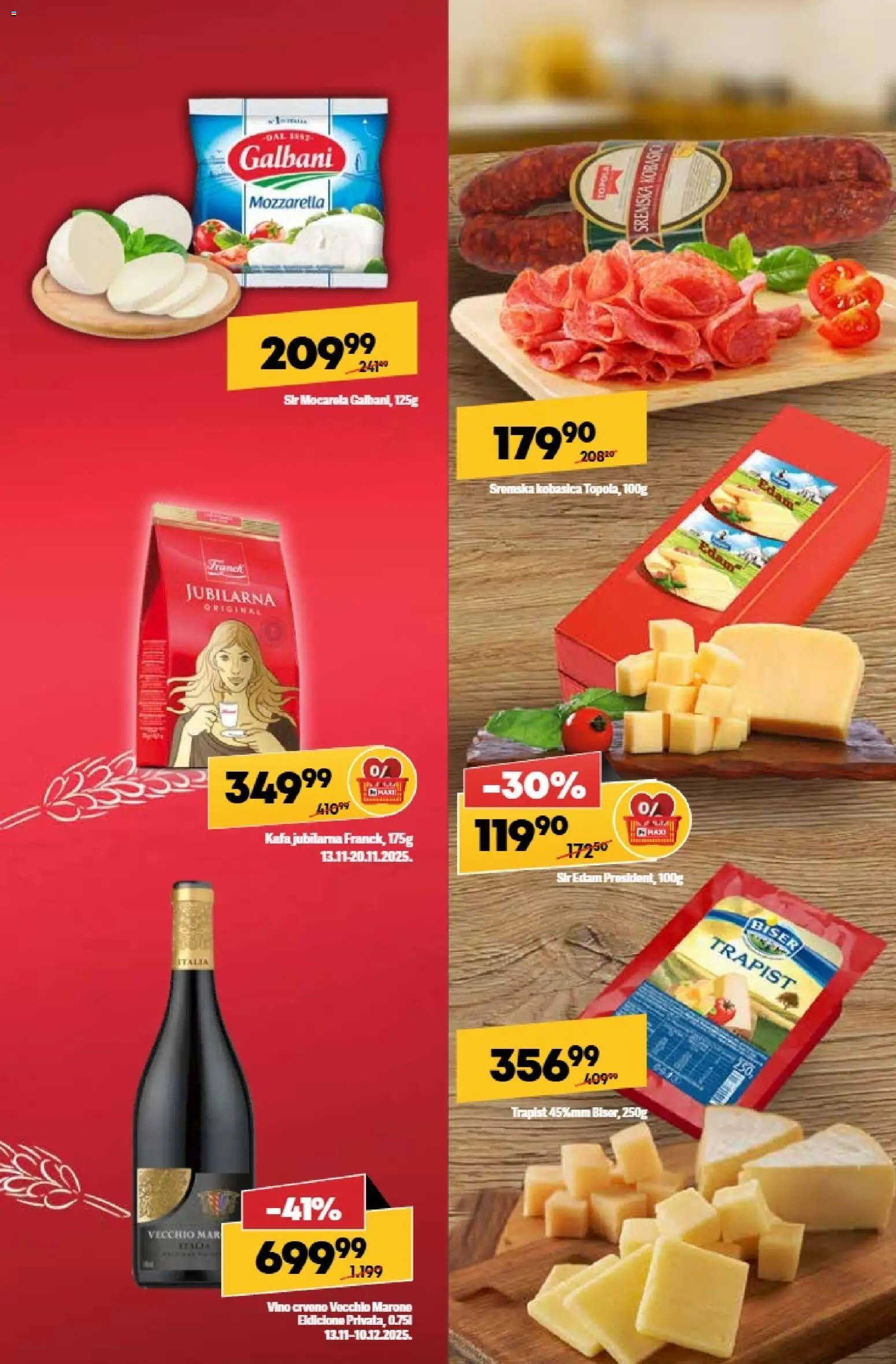 Maxi katalog - važi od 13.11.2025 | Strana: 5 | Proizvode: Sir, Mozzarella, Vino, Kobasica