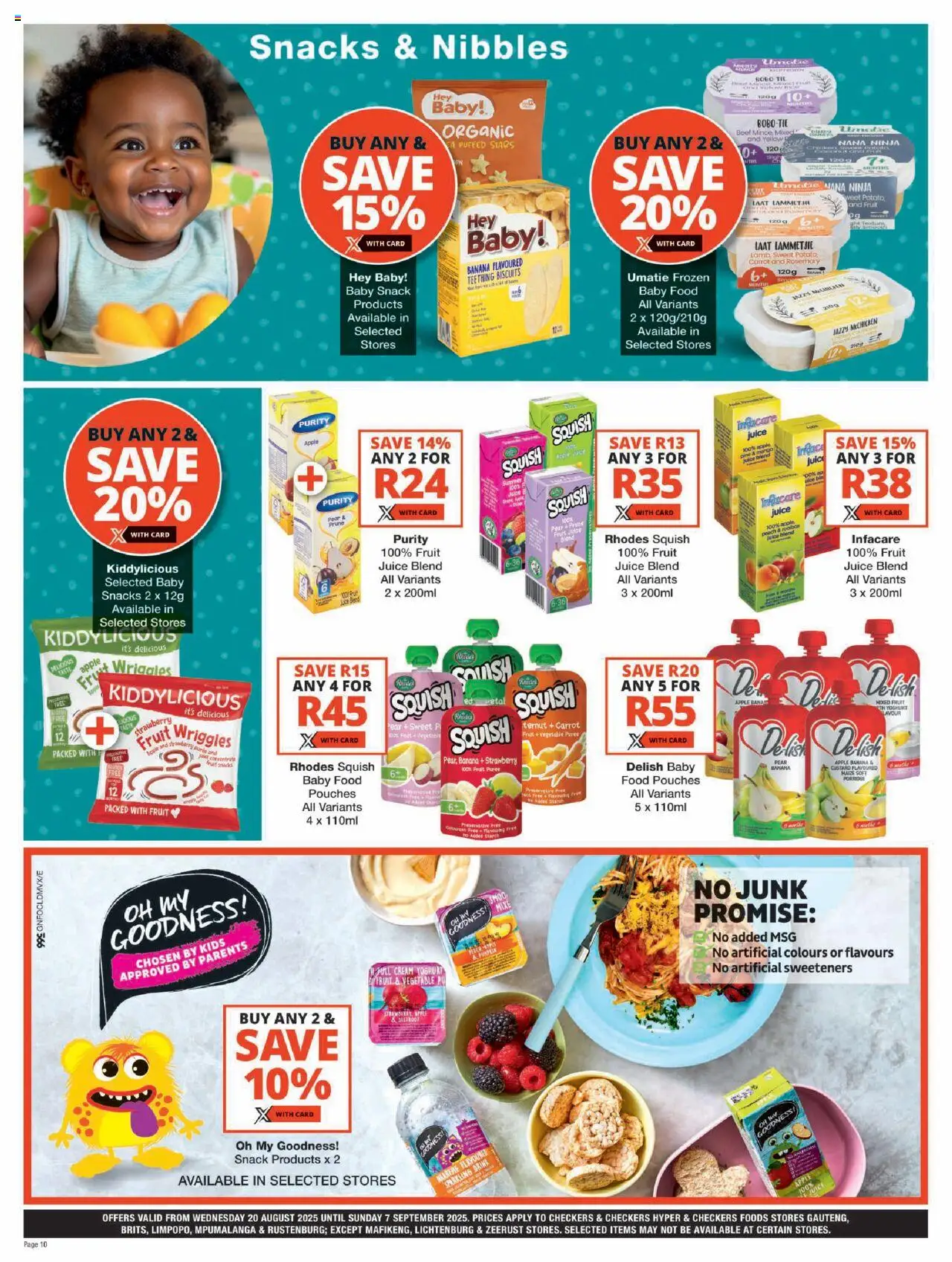 Checkers Gauteng - Baby Promotion │ valid from 20.08.2025 | Page: 10 | Products: Purse, Juice, Snacks, Peach