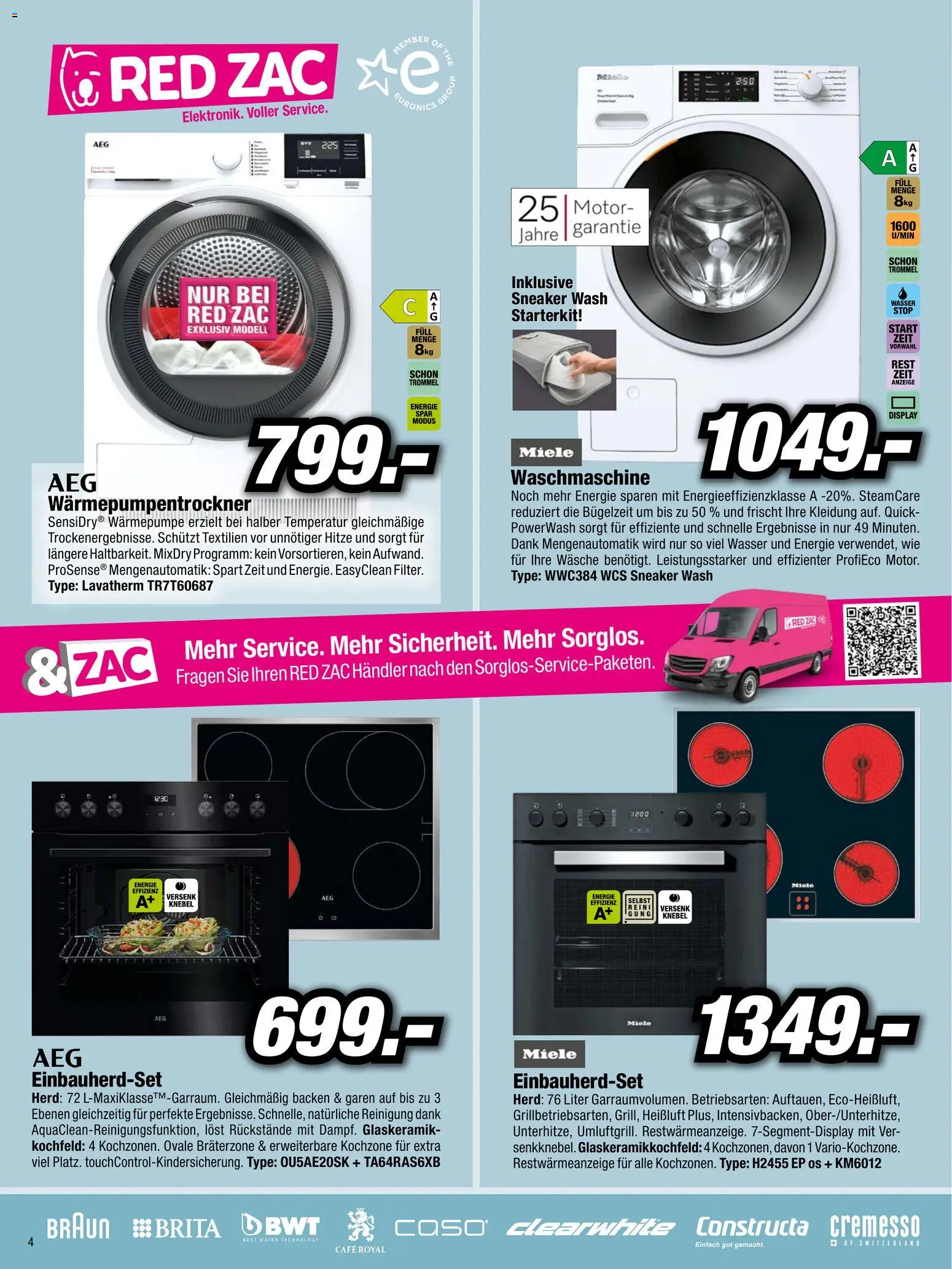 RED ZAC Flugblatt gültig ab 03.04.2026 | Seite: 4 | Produkte: Wasser, Waschmaschine, Herd, Kochfeld