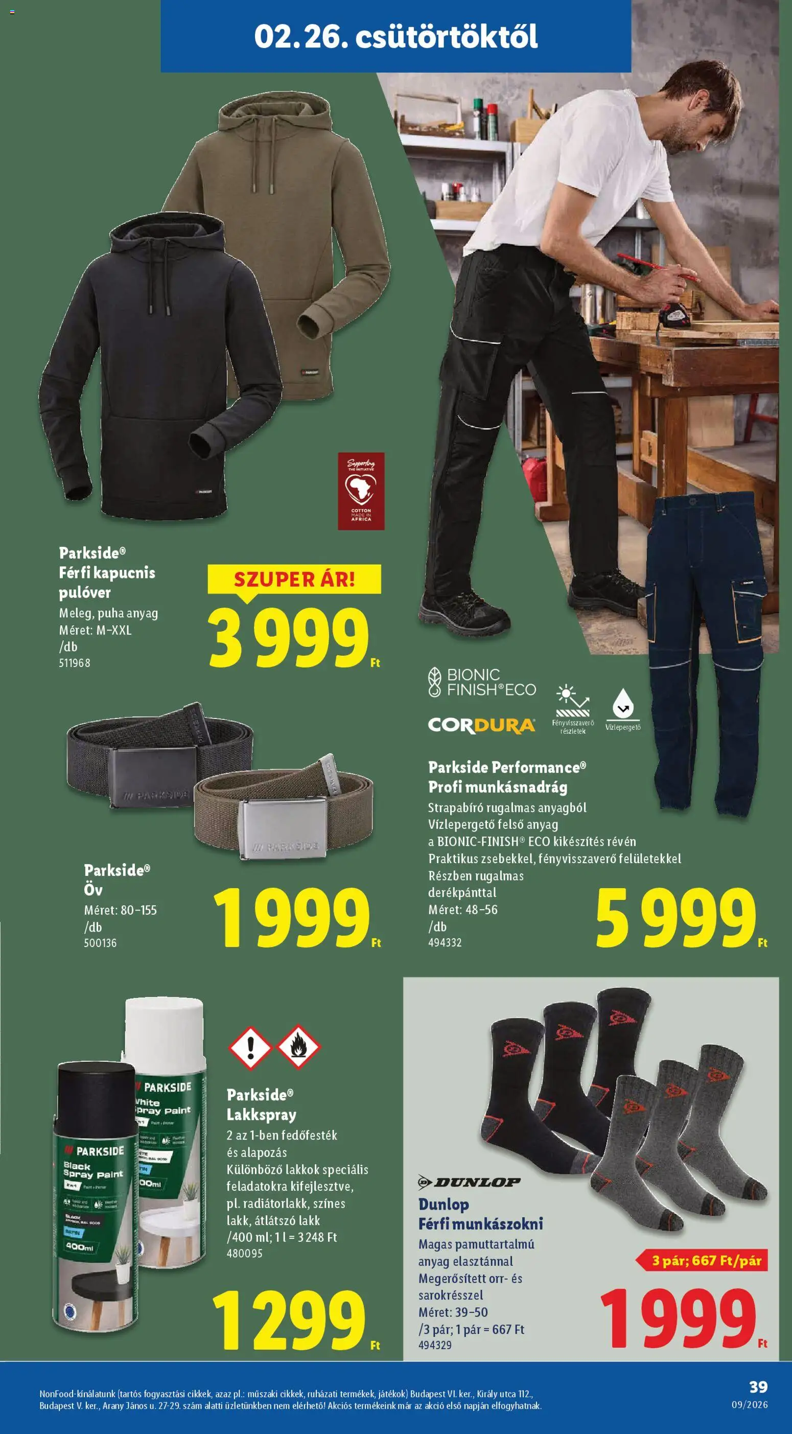 Lidl akciós ujság - amely érvényes a következő dátumtól: 26.02.2026 | Oldal: 39 | Termékek: Parkside, Öv, Játékok, Pulóver