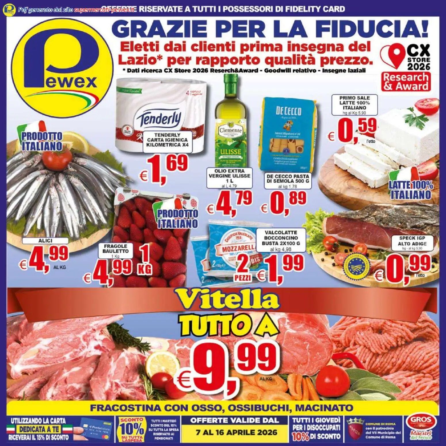 Volantino Pewex del 07.04.2026 | Pagina: 1 | Prodotti: Sale, Latte, Olio extra vergine, Macinato