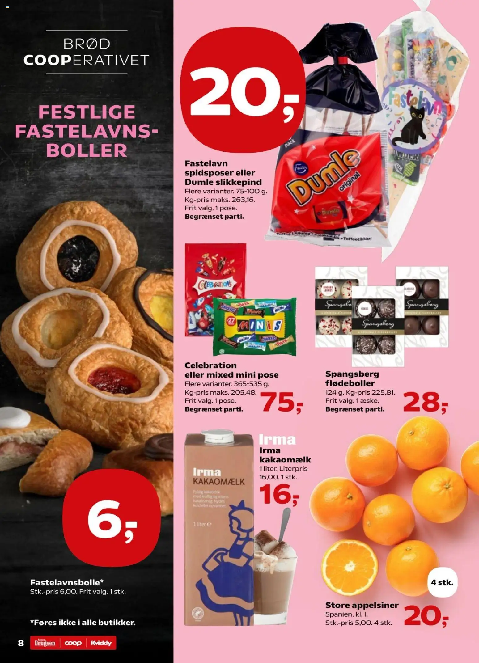 Super Brugsen tilbudsavis – gyldig fra 22.01.2026 | Side: 8 | Produkter: Brød, Appelsiner, Kakaomælk, Flødeboller