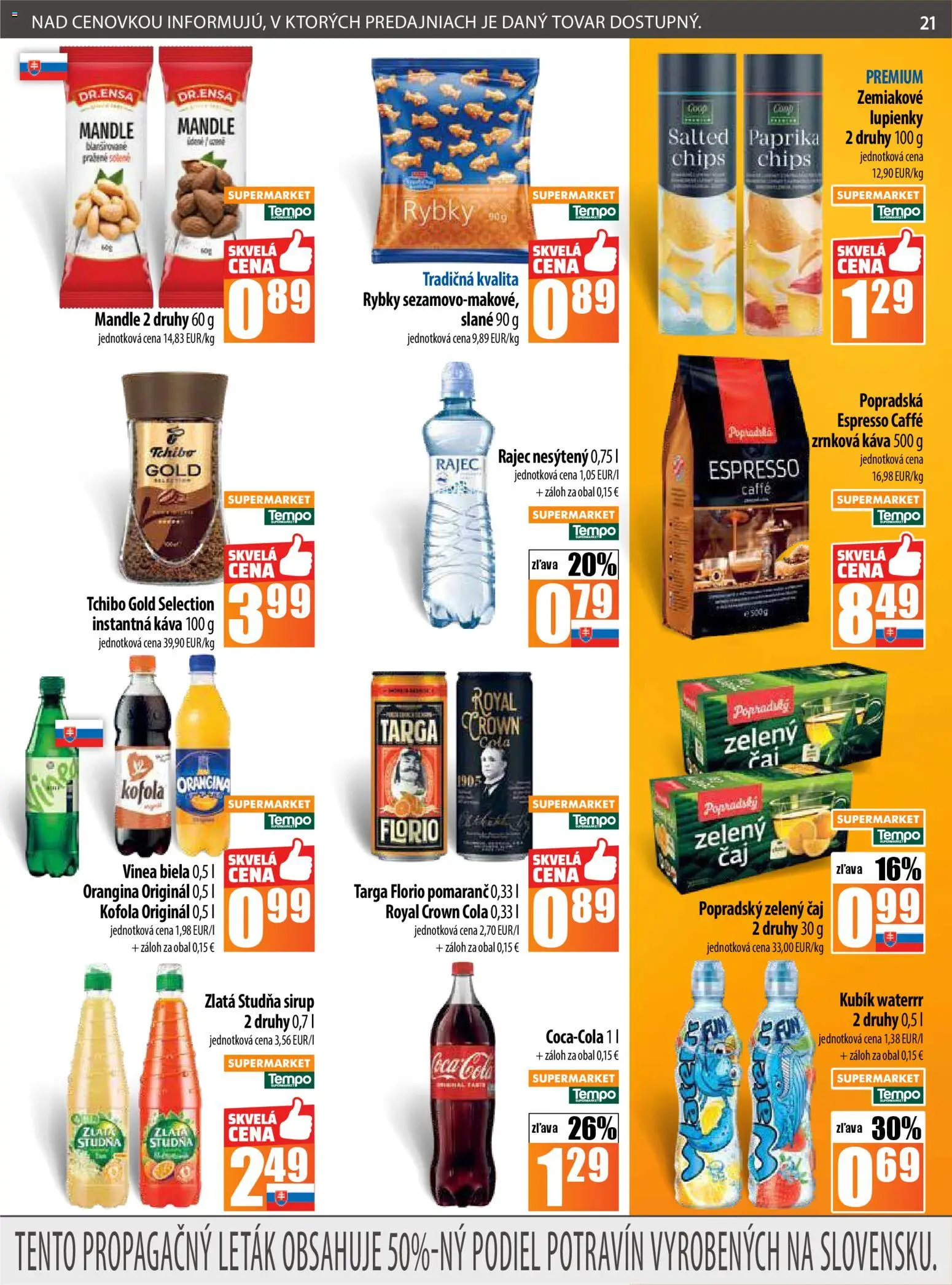 Nové COOP Jednota akcie – leták je platný od 23.10.2025 | Strana: 21 | Produkty: Čaj, Cola, Mandle, Zrnková káva