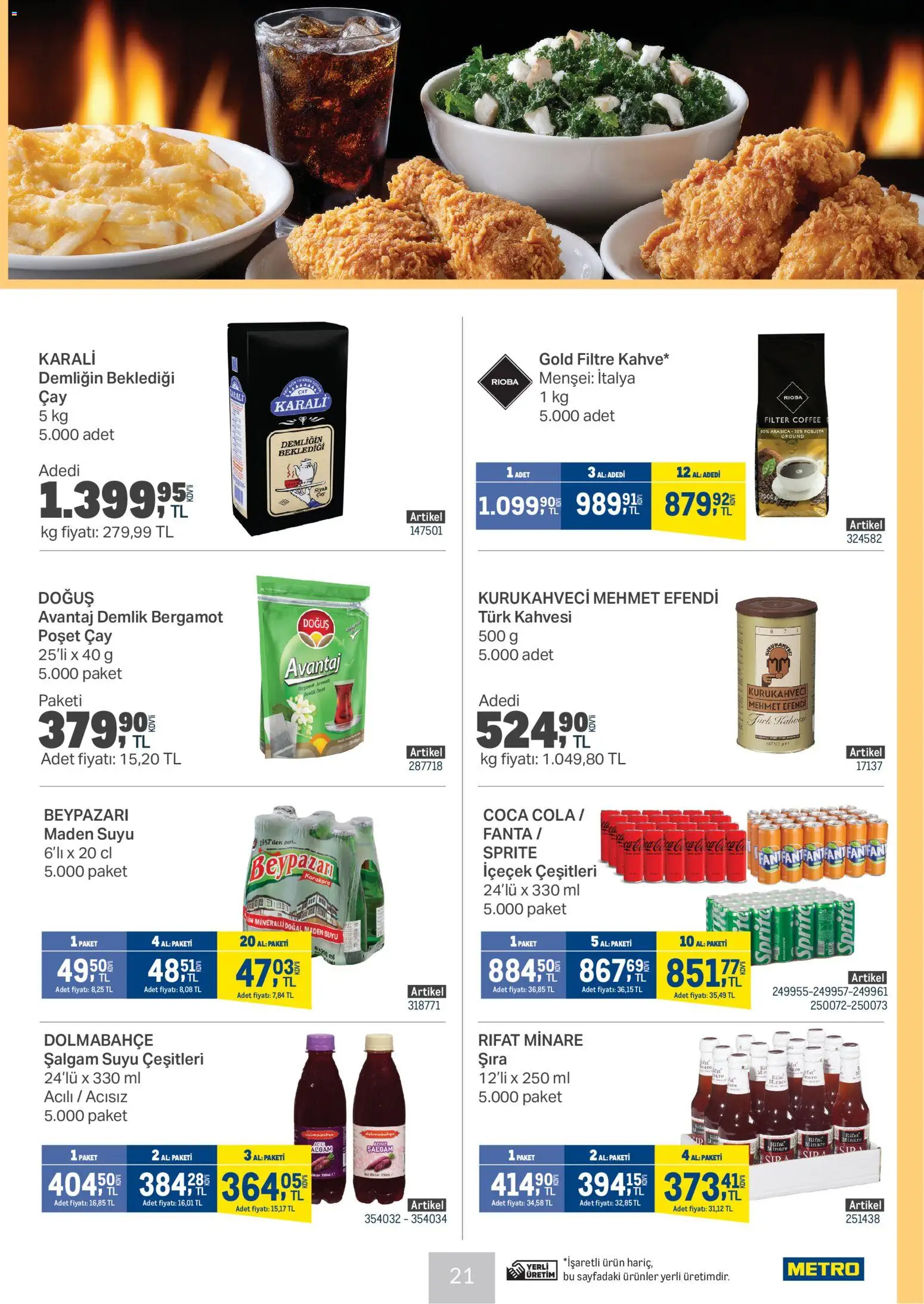 Metro - Et Tavuk ve Köfte Restoranları - 14.01.2026 tarihinden itibaren geçerlidir | Sayfa: 21 | Ürünler: Şalgam, Demlik, Maden suyu, Fanta