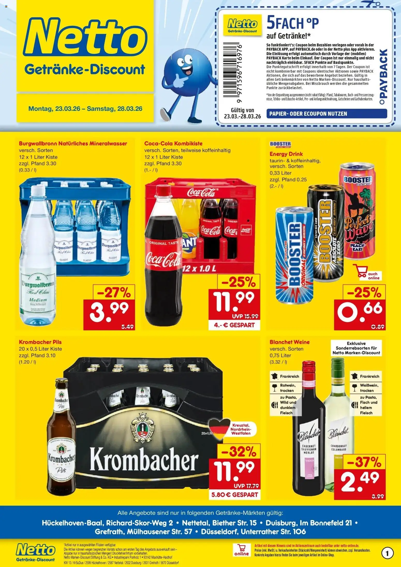 Netto Marken-Discount Prospekt Hückelhoven-Baal	 – gültig ab 23.03.2026 | Seite: 1 | Produkte: Energy, Merlot, Mineralwasser, Fleisch