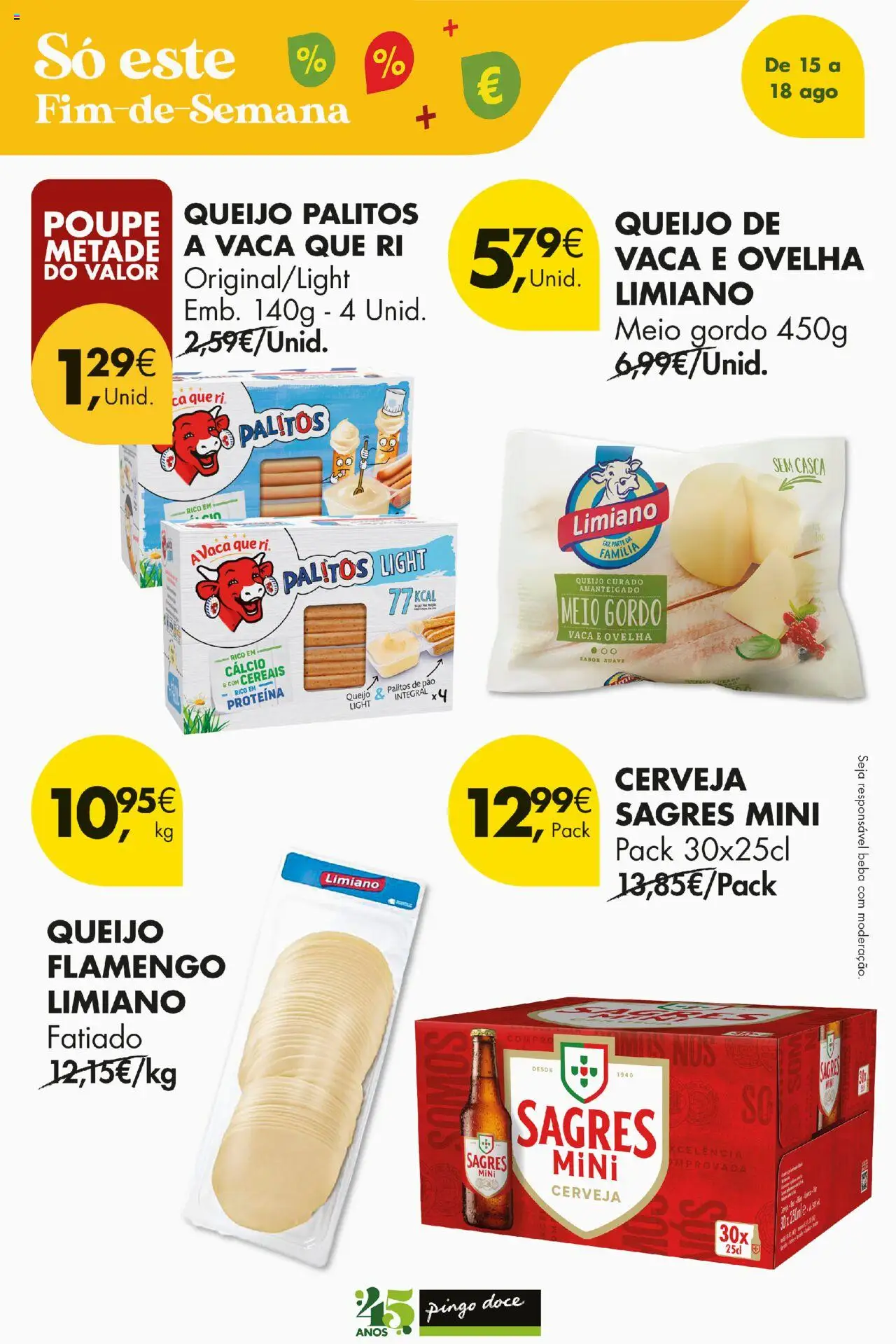 Pingo Doce Poupe este Fim de Semana │ válido de 15.08.2025 | Página: 16 | Produtos: Cálcio, Cerveja, Cereais, Proteina