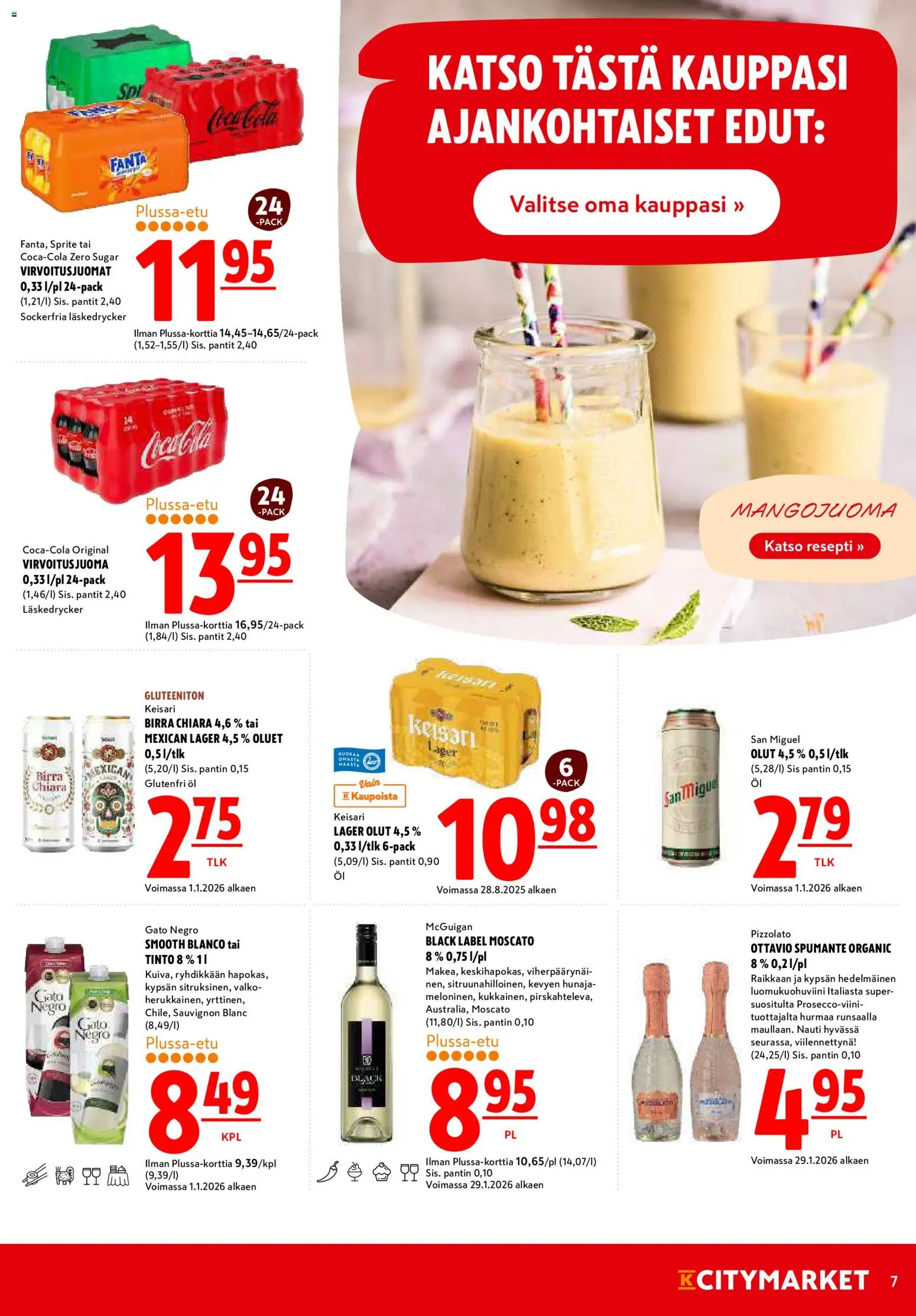 K-Citymarket tarjoukset – voimassa 12.02.2026 alkaen | Sivu: 7 | Tuotteet: Virvoitusjuomat, Sprite, Olut, Hunaja