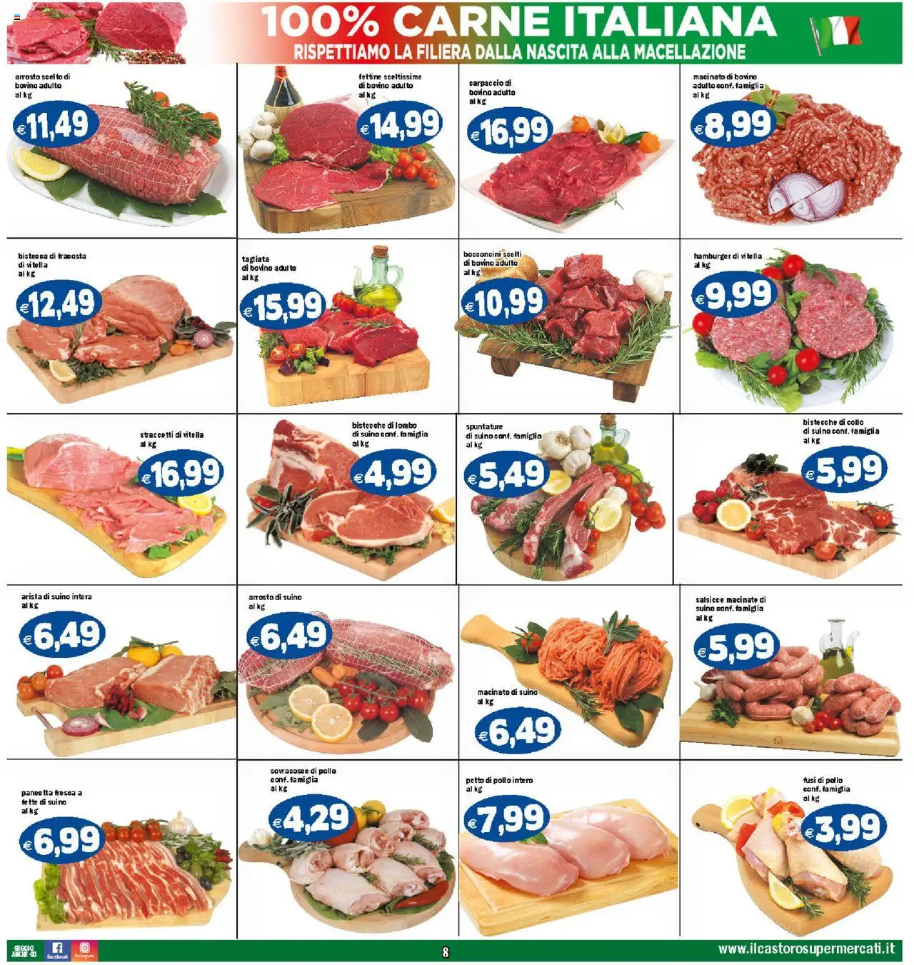 Volantino Il Castoro del 25.07.2025 | Pagina: 8 | Prodotti: Bovino, Arrosto, Suino, Hamburger