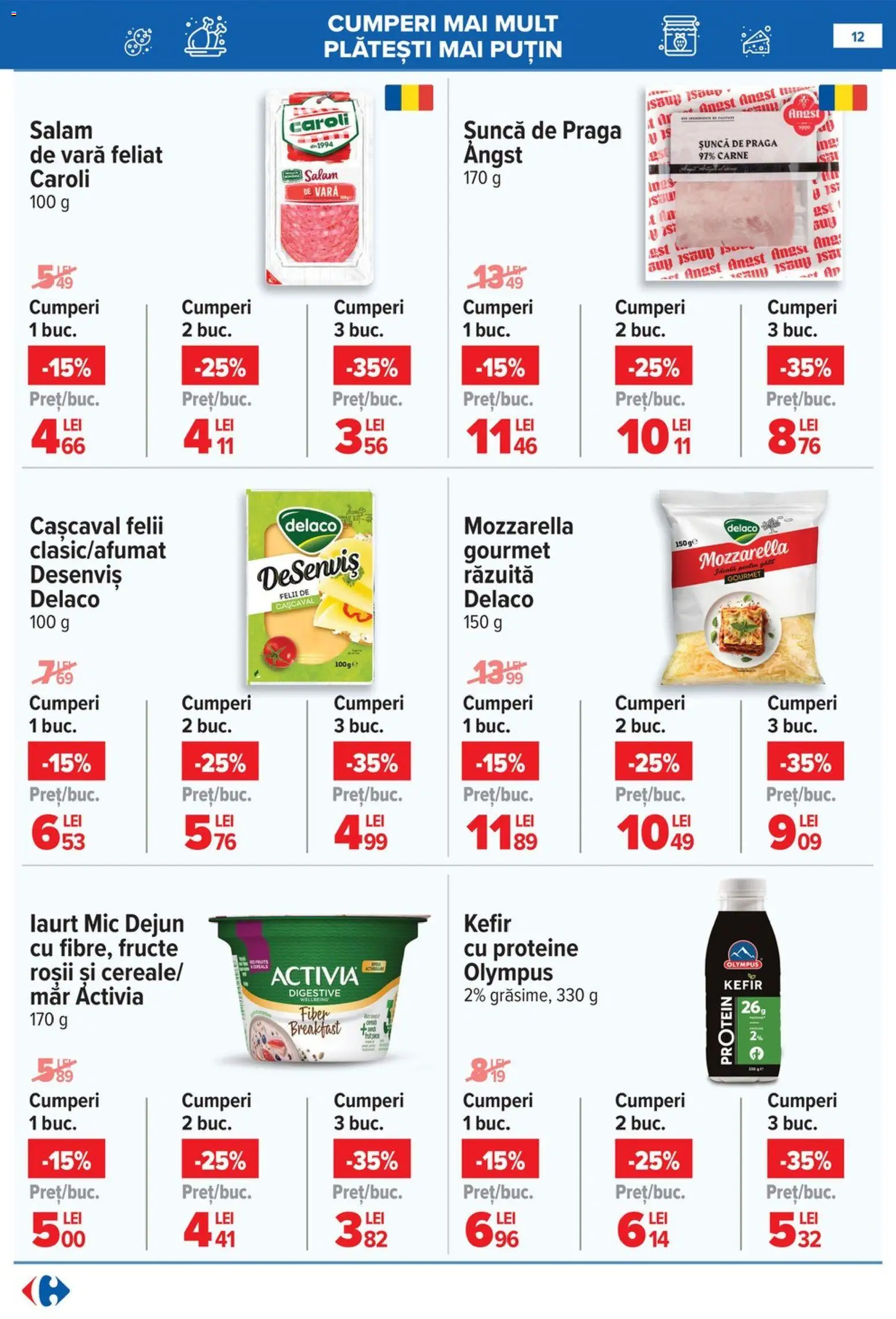 Noul catalog Carrefour – valabil de la 28.01.2026 | Pagină: 12 | Produse: Salam, Kefir, Roșii, Cereale