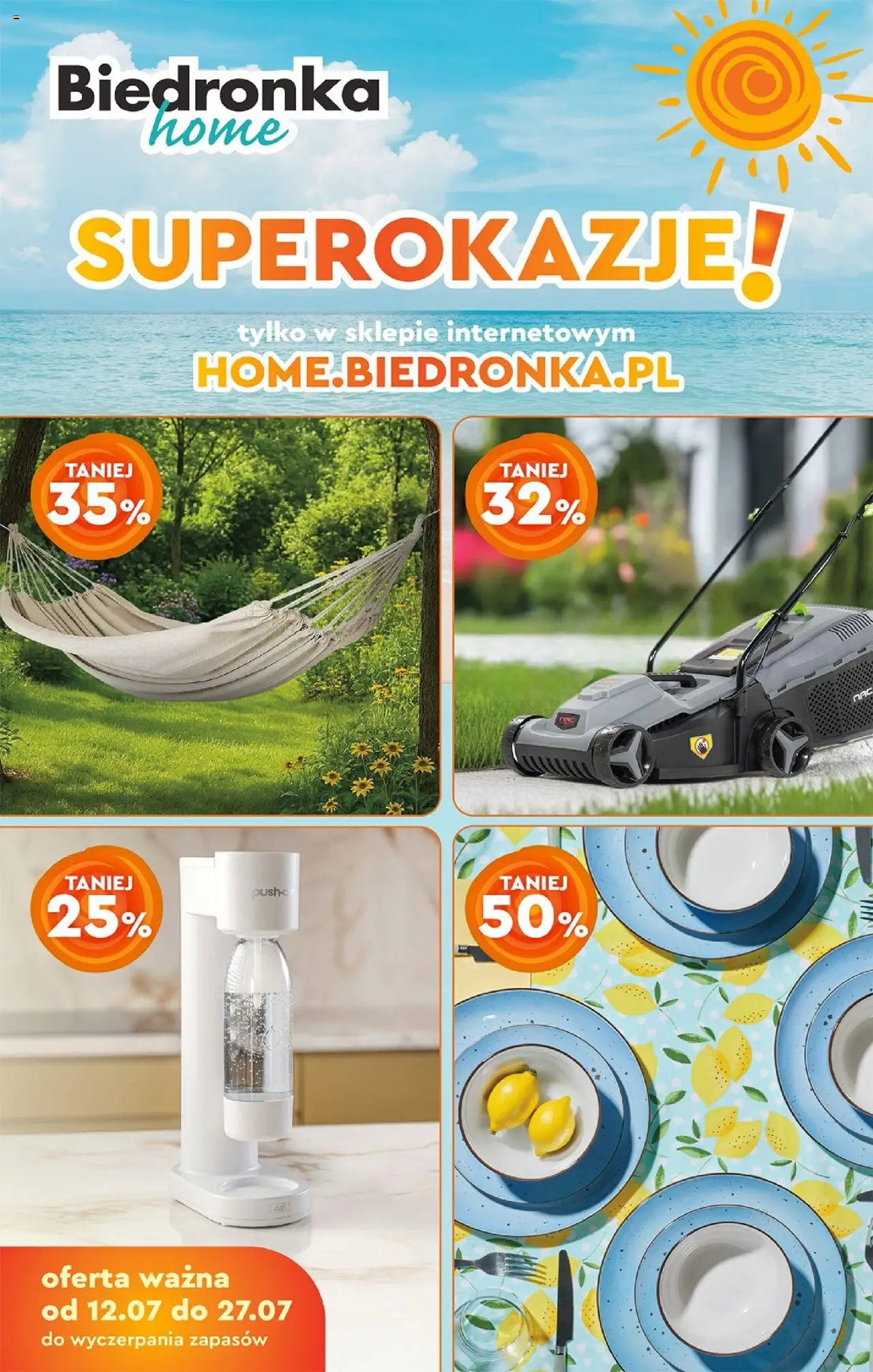 Biedronka gazetka - Home od 12.07.2025 | Strona: 1 | Produkty: Trawy, Kosiarka, Hamak