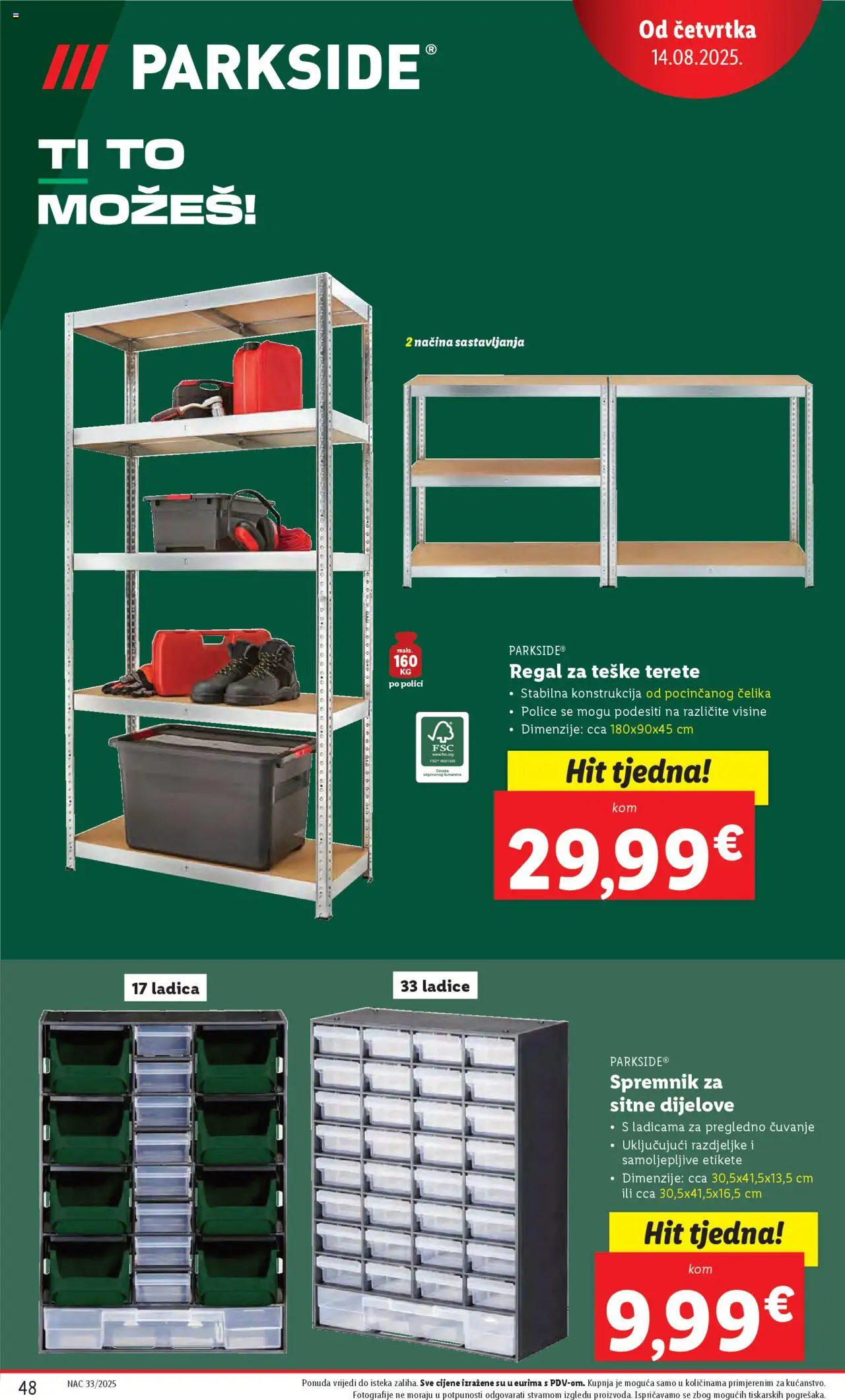 Lidl katalog | vrijedi od 11.08.2025 | Stranica: 48 | Proizvodi: Ladice, Regal, Parkside