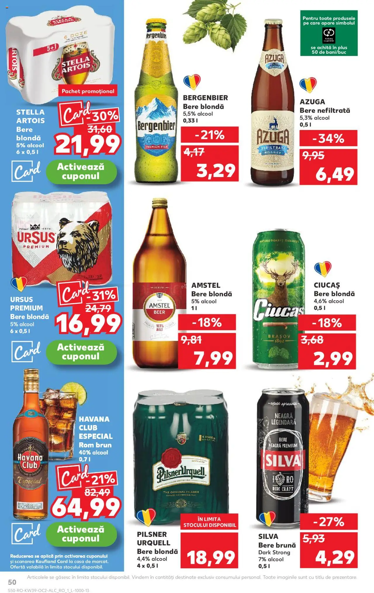 Kaufland RO akciós ujság - amely érvényes a következő dátumtól: 24.09.2025 | Oldal: 50 | Termékek: Pilsner urquell, Stella artois