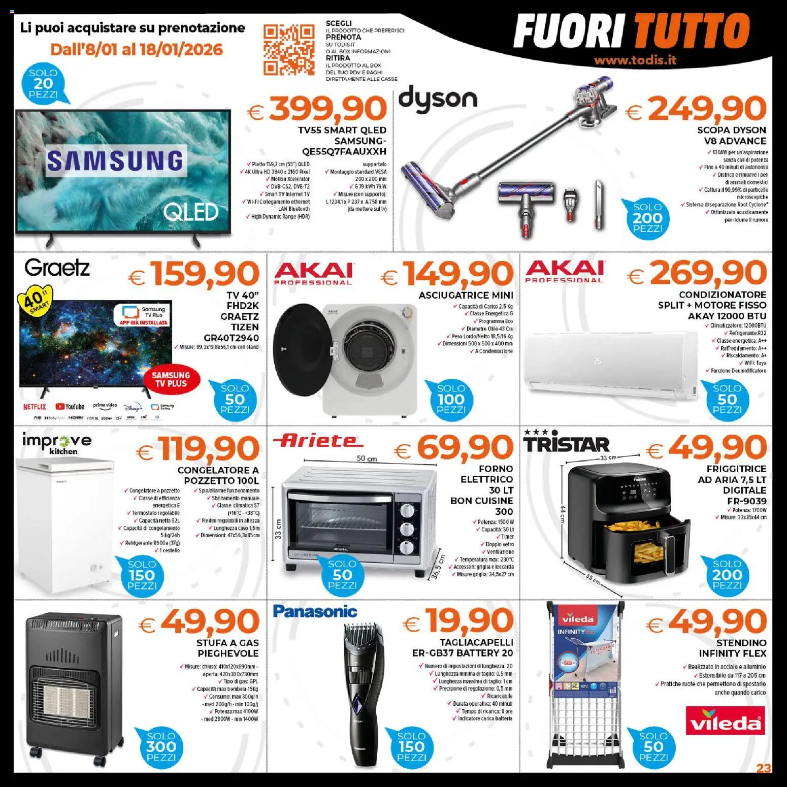 Volantino Todis del 08.01.2026 | Pagina: 23 | Prodotti: TV, Congelatore, Stendino, Alluminio