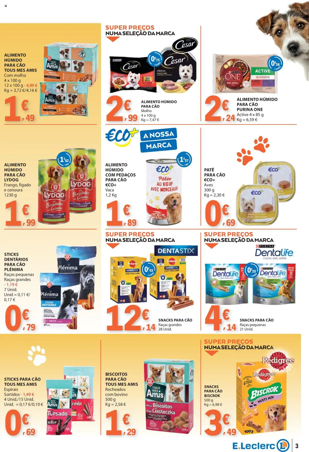 E.Leclerc - Folheto Feira Animal e Casa │ válido de 30.09.2025 | Página: 3 | Produtos: Purina one, Gelatina, Cenoura, Biscoitos