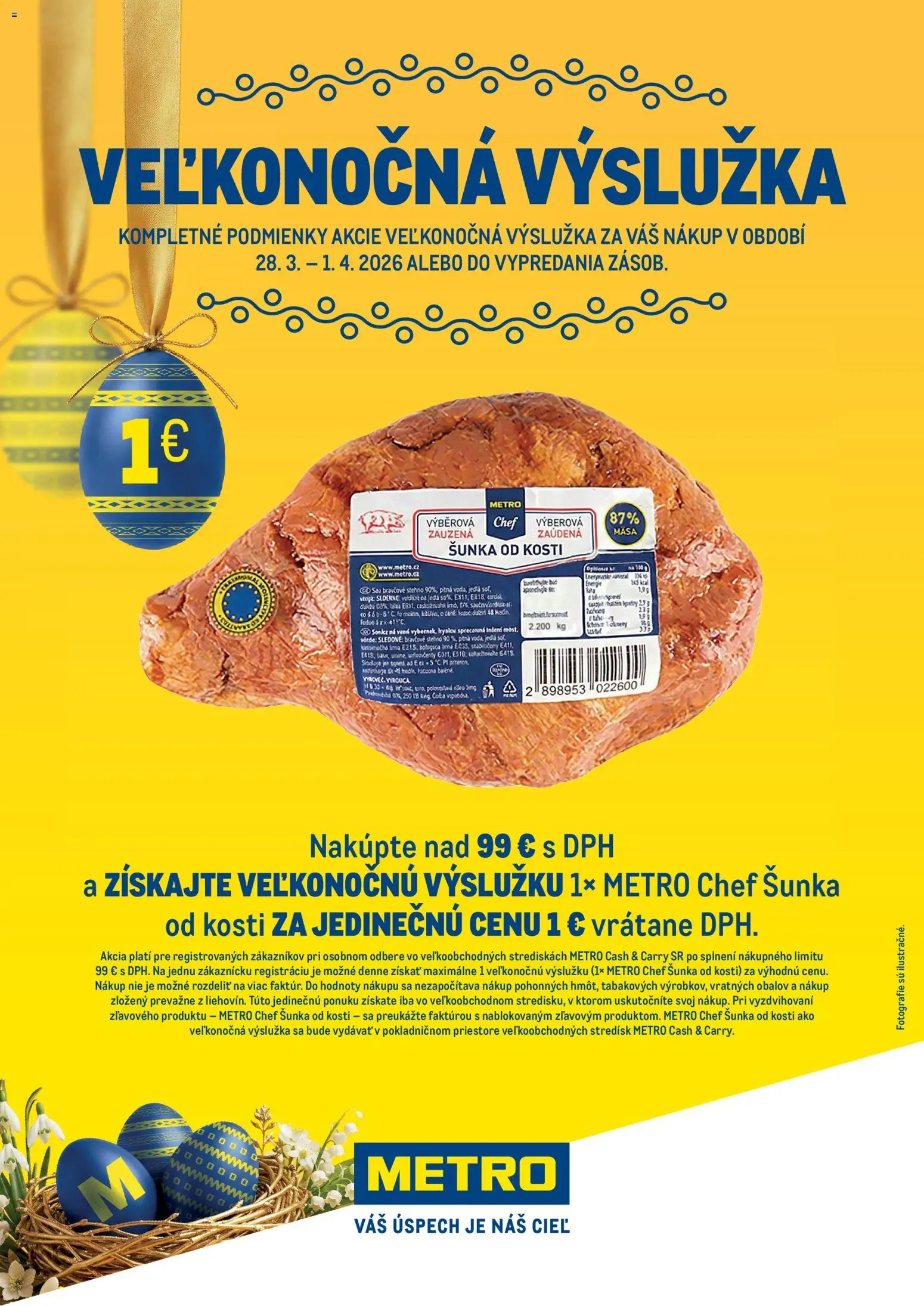 Nové Metro akcie – leták je platný od 28.03.2026 | Strana: 1 | Produkty: Šunka, Bravčové stehno, Soľ