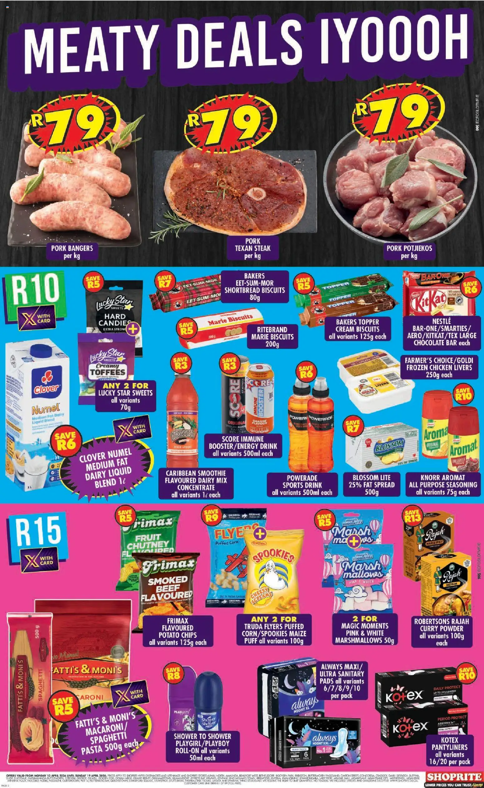 New Shoprite catalogue – valid from 13.04.2026 | Page: 2 | Products: Pellets résineux, Chocolate, Candies, Fruit