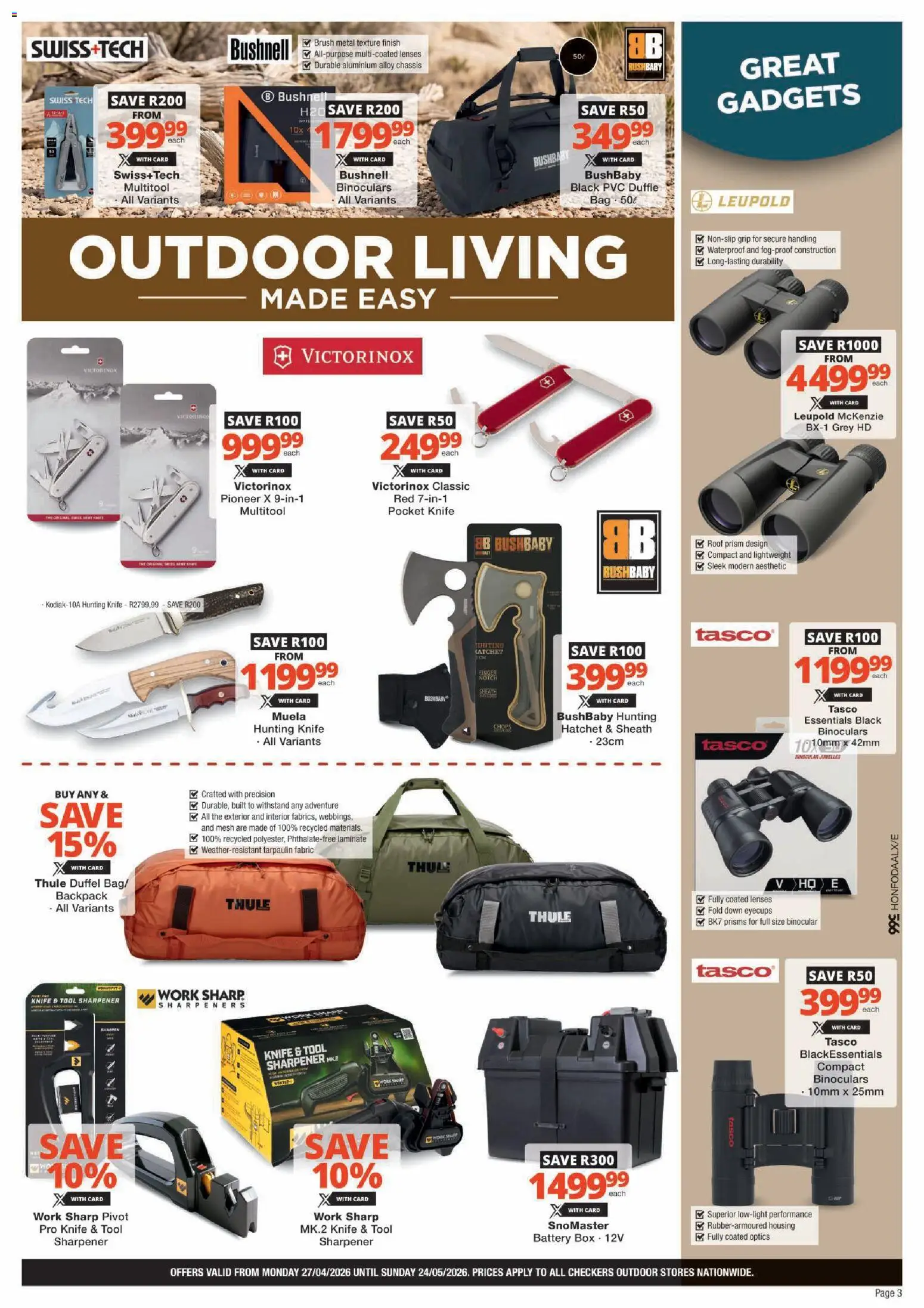 New Checkers catalogue – valid from 27.04.2026 | Page: 3 | Products: Backpack, Box, Pocket knife, Battery