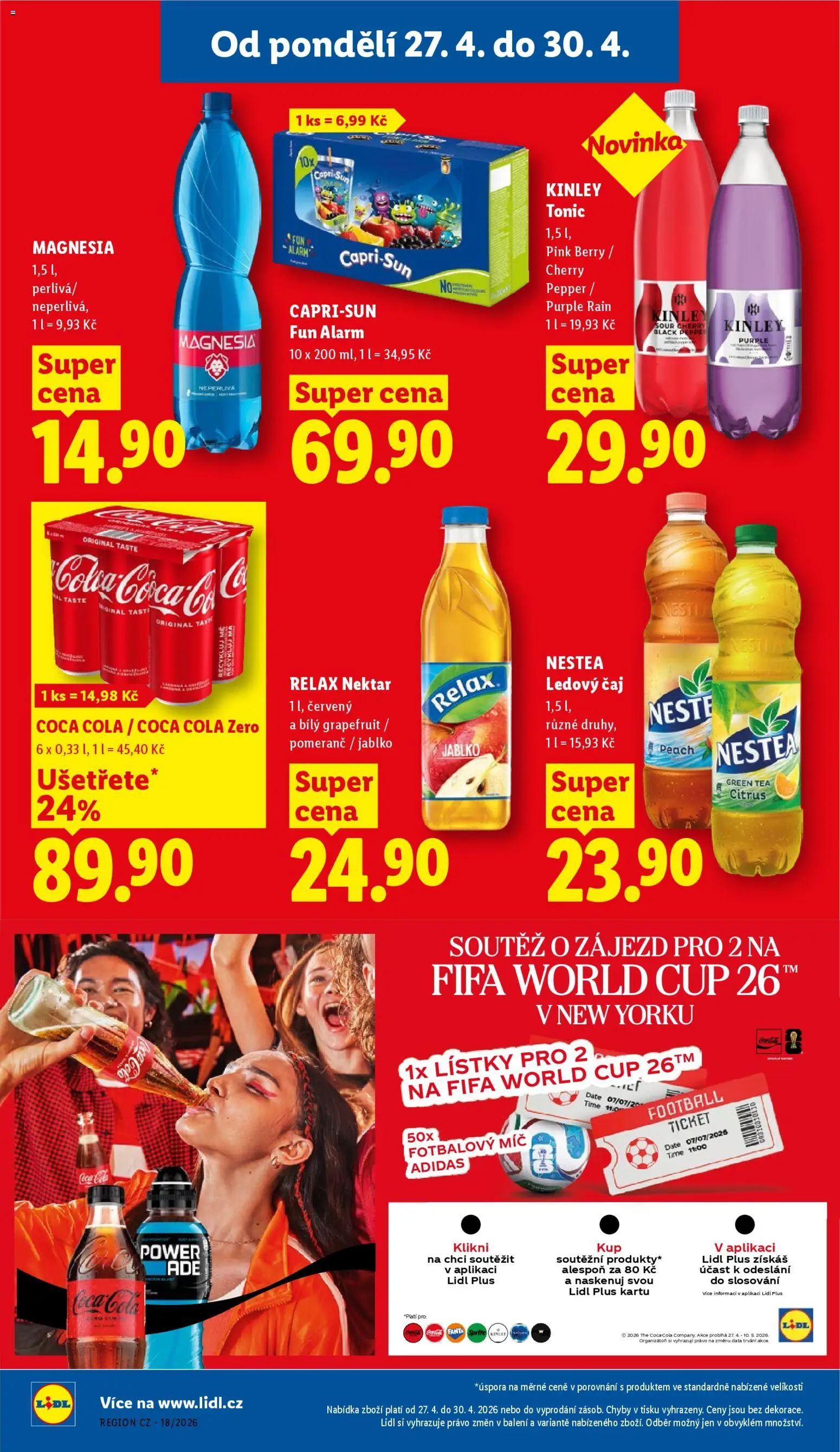 Lidl leták od 27.04.2026 | Strana: 28 | Produkty: Coca cola, Ledový čaj Nestea, Coca Cola Zero, Kinley Tonic
