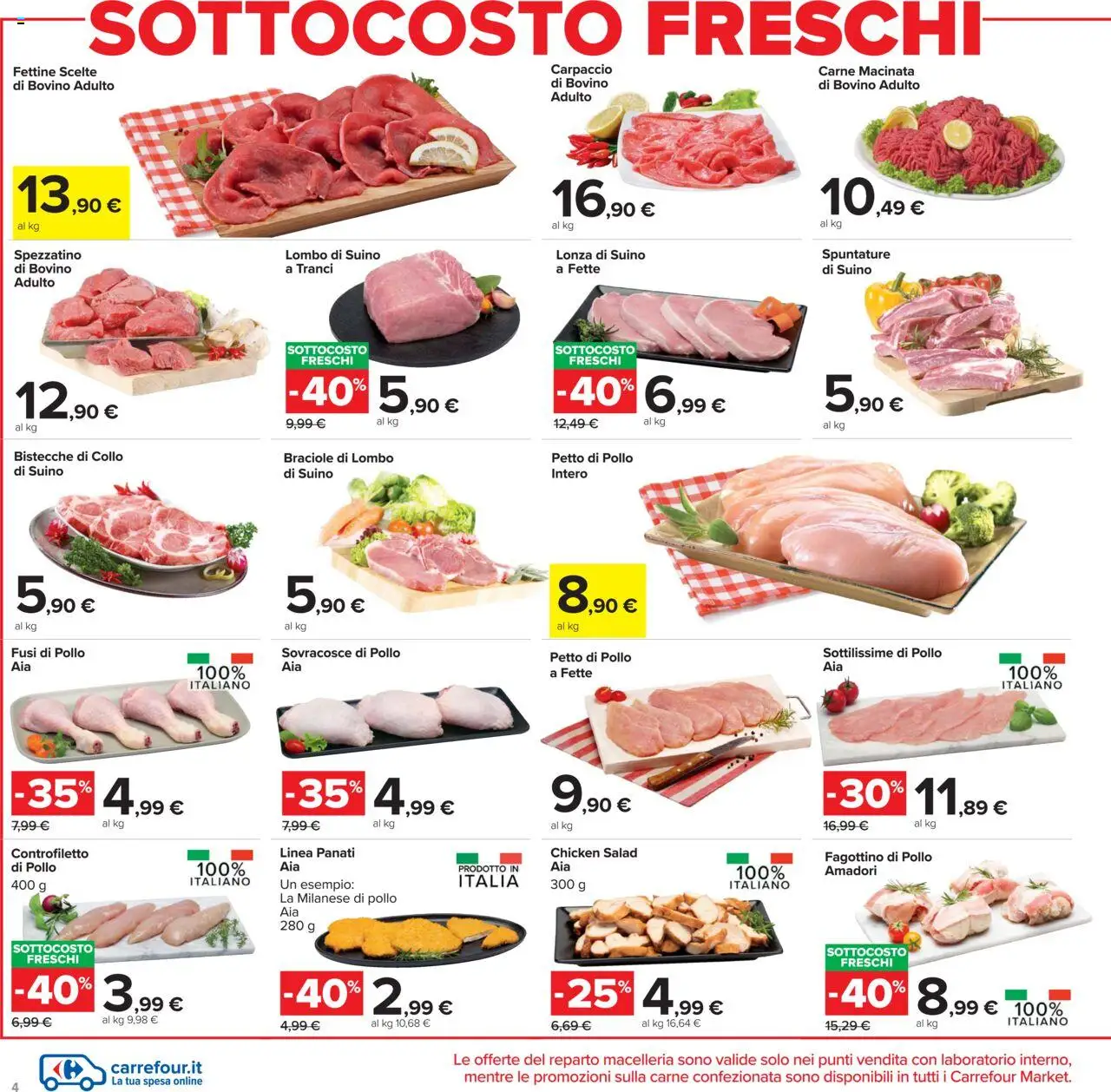 Volantino Carrefour del 20.10.2025 | Pagina: 4 | Prodotti: Bovino, Petto di Pollo, Pollo, Suino