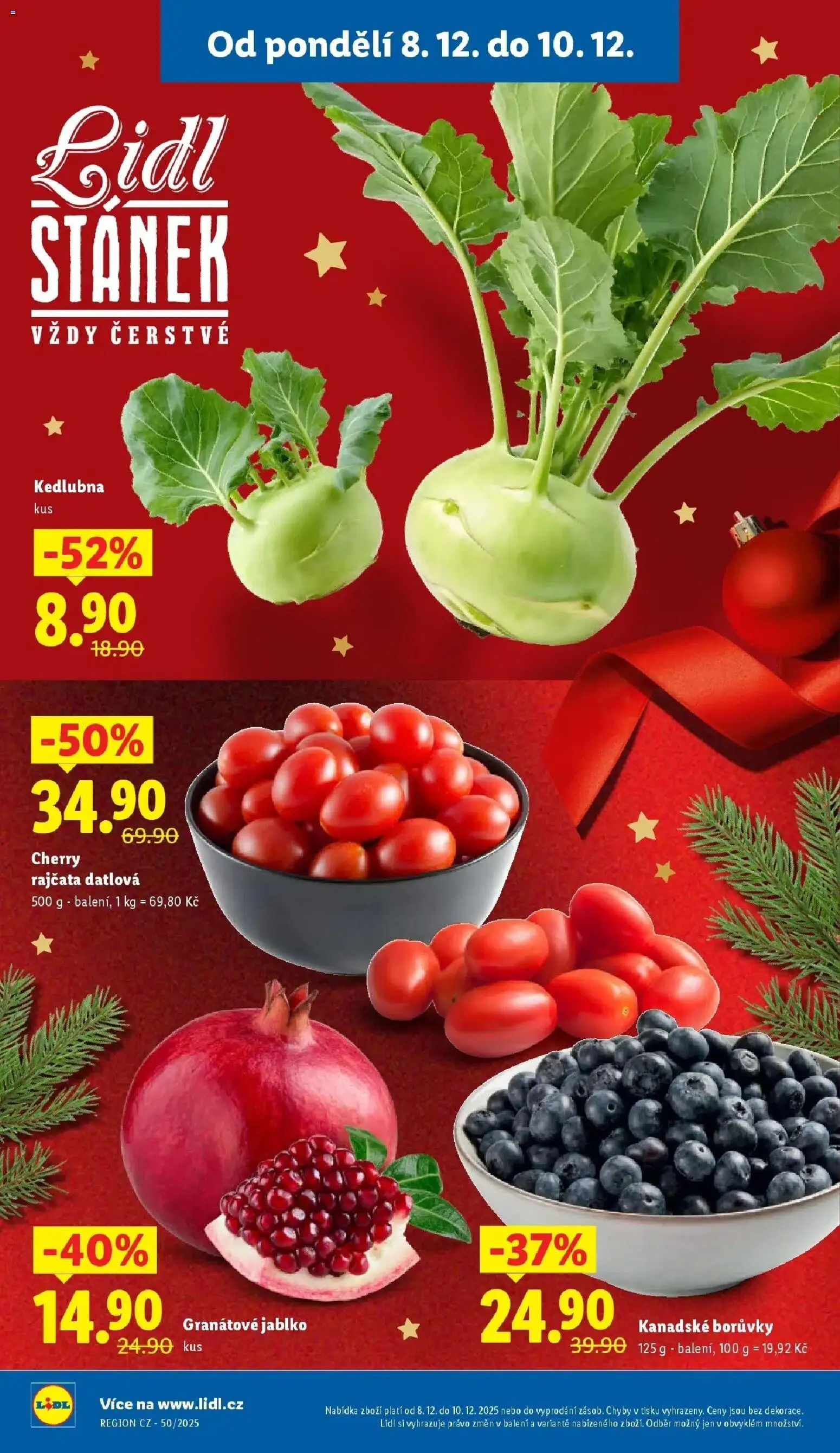 Lidl leták od 08.12.2025 | Strana: 8 | Produkty: Granátové jablko, Rajčata, Cherry rajčata, Borůvky