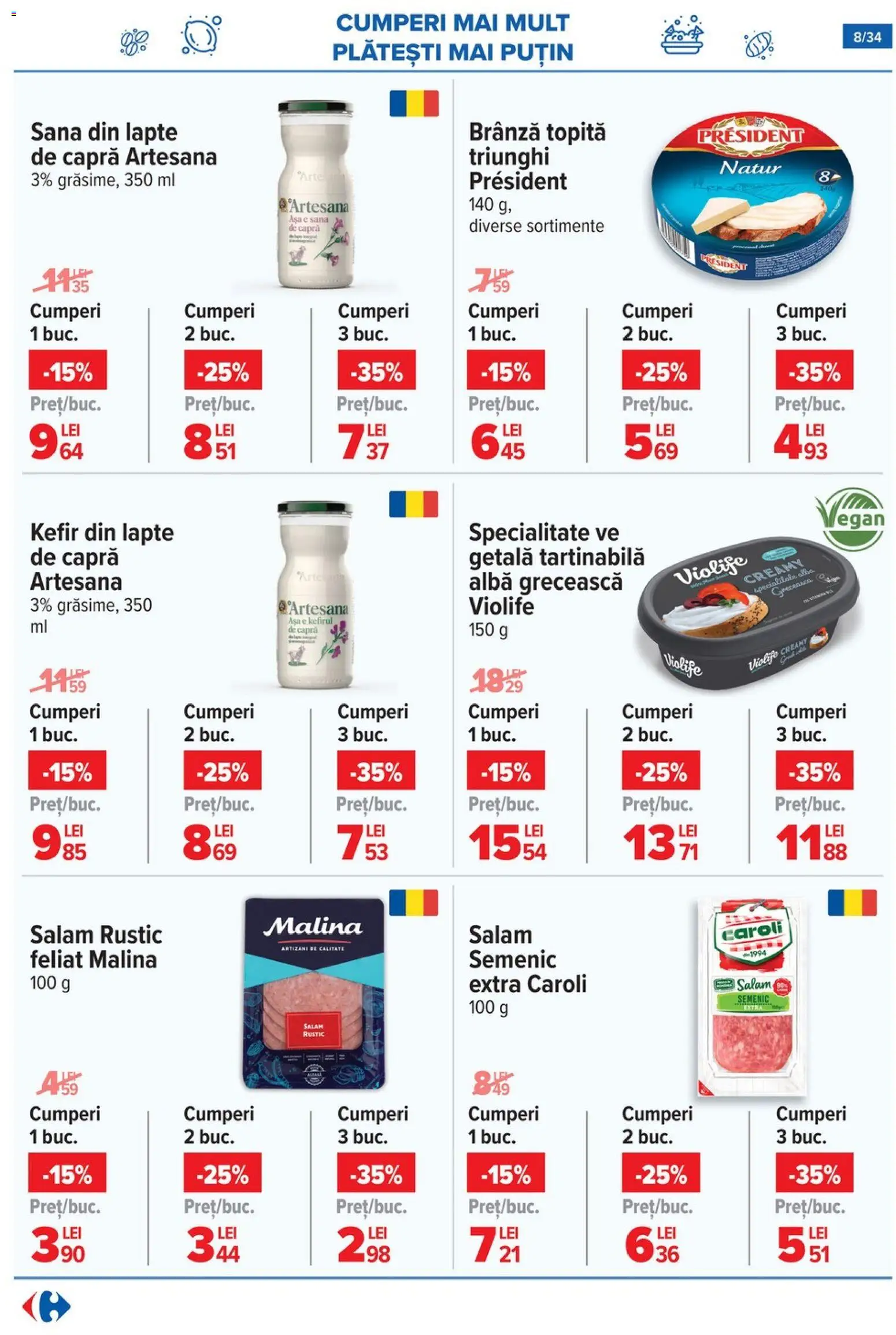 Noul catalog Carrefour – valabil de la 12.11.2025 | Pagină: 8 | Produse: Lapte, Brânză, Salam, Kefir