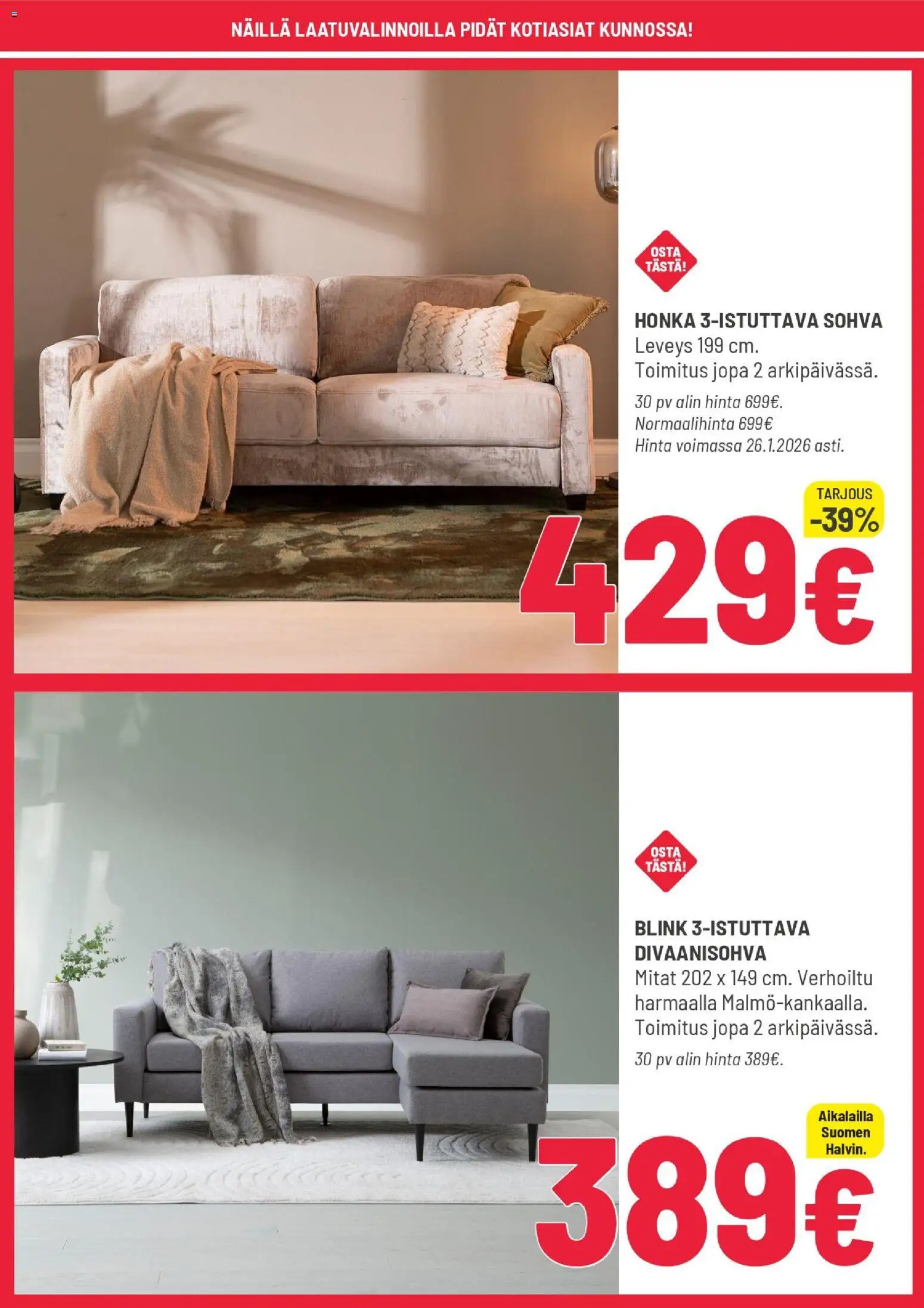 Masku tarjoukset – voimassa 20.01.2026 alkaen | Sivu: 2 | Tuotteet: Sohva, Divaanisohva