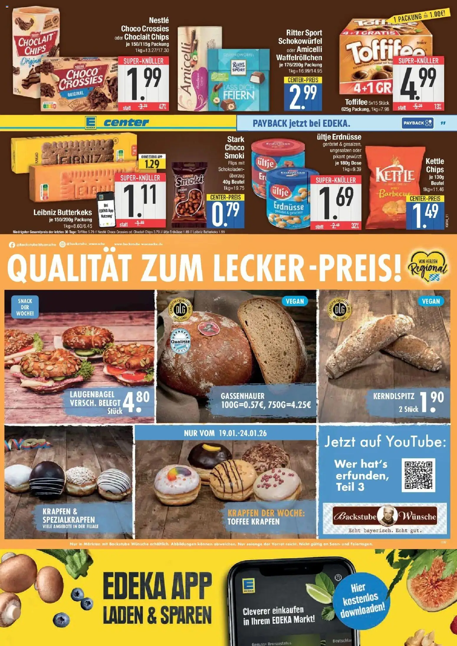 Edeka prospekt Augsburg-Göggingen	 – gültig ab 18.01.2026 | Seite: 11 | Produkte: Erdnüsse, Ritter sport, Donuts, Toffifee