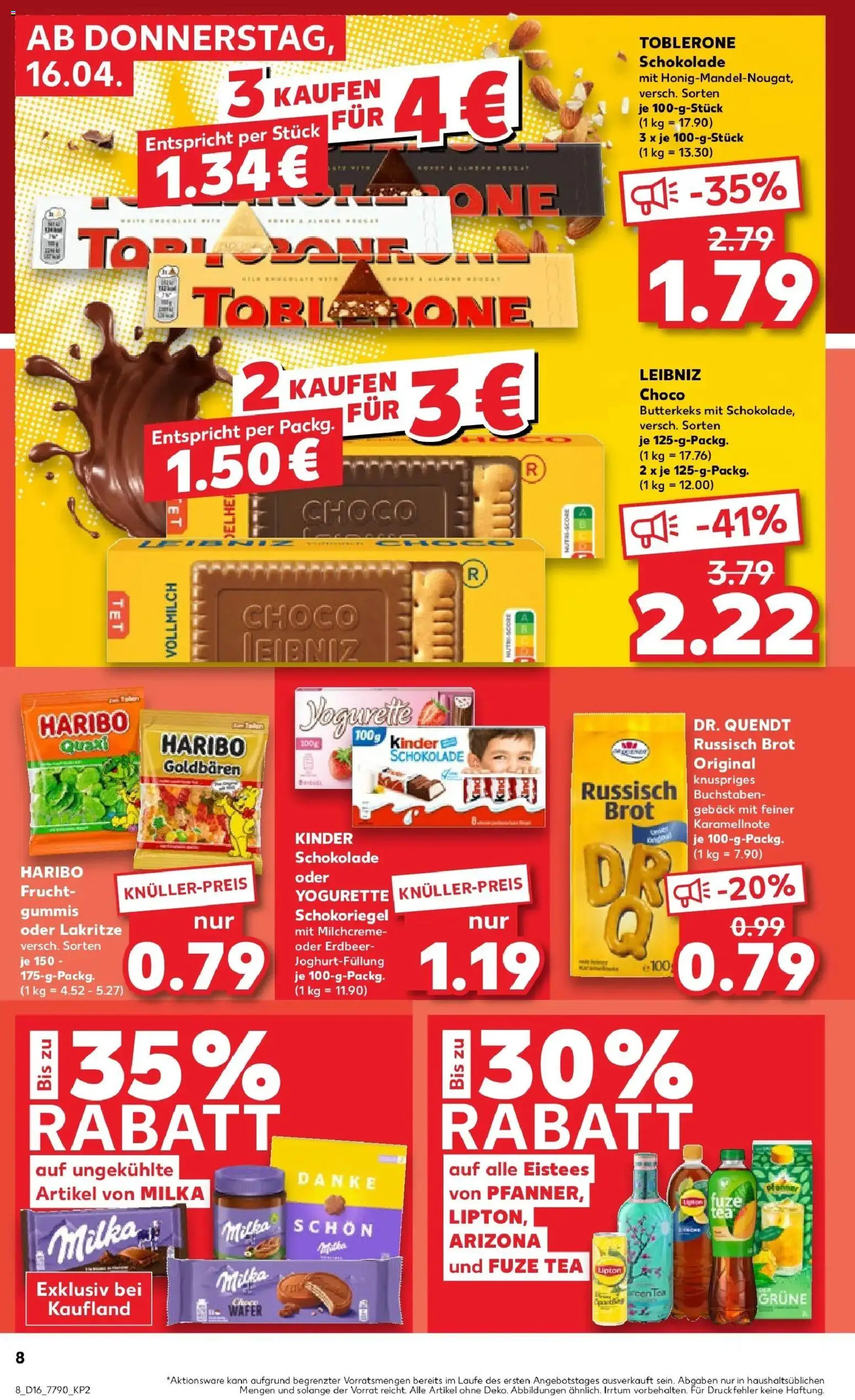 Kaufland Prospekt Bad Salzungen	 – gültig ab 16.04.2026 | Seite: 8 | Produkte: Haribo, Schokolade, Milka, Brot