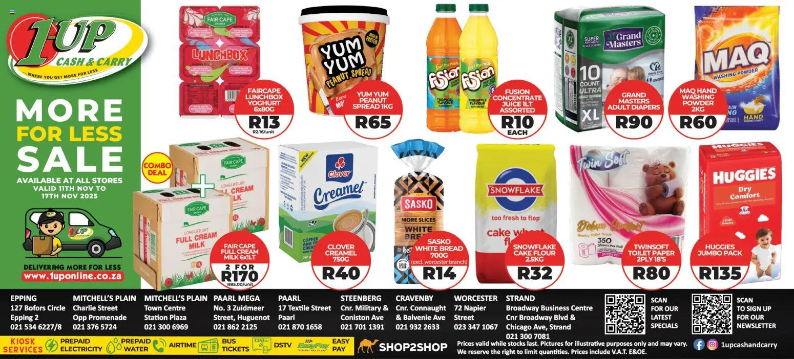 New 1UP Cash & Carry catalogue – valid from 11.11.2025 | Page: 1 | Products: Detergente líquido, Milk, Juice, Powder
