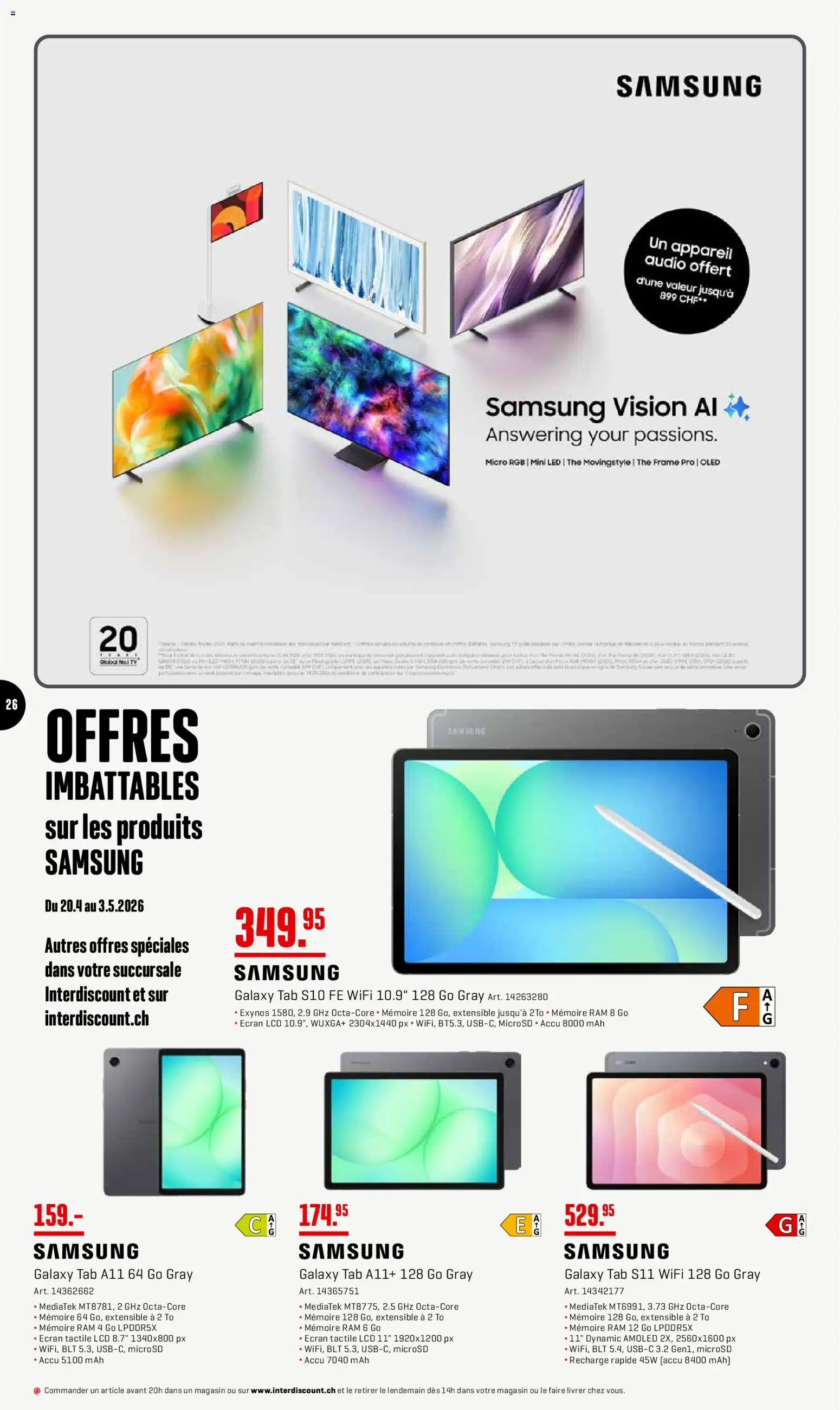 Interdiscount aktionen 20% de rabais FR – gültig ab 27.04.2026 | Seite: 26 | Produkte: Audio, TV, Samsung