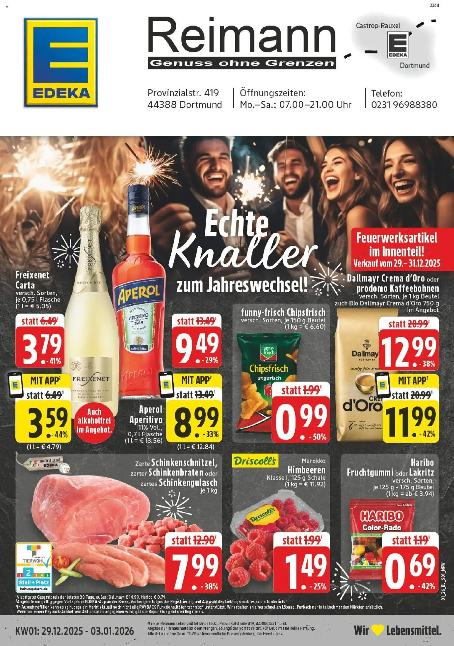 Edeka prospekt Dortmund	 – gültig ab 28.12.2025 | Seite: 1 | Produkte: Himbeeren, Haribo, Aperol, Uhr