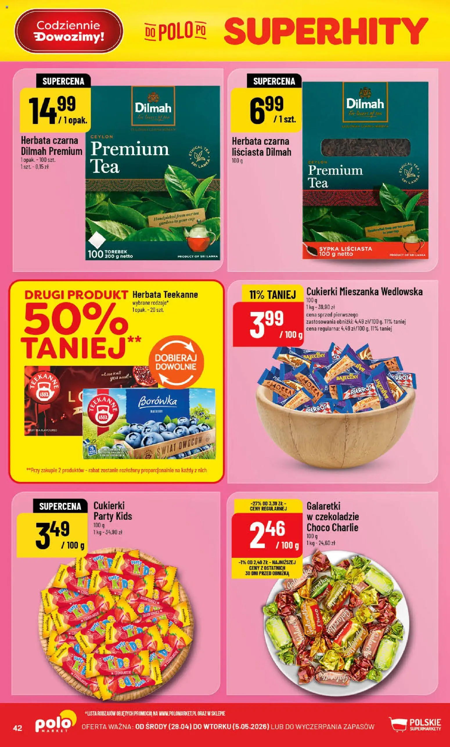 POLOmarket gazetka od 29.04.2026 | Strona: 42 | Produkty: Galaretki, Herbata, Cukierki