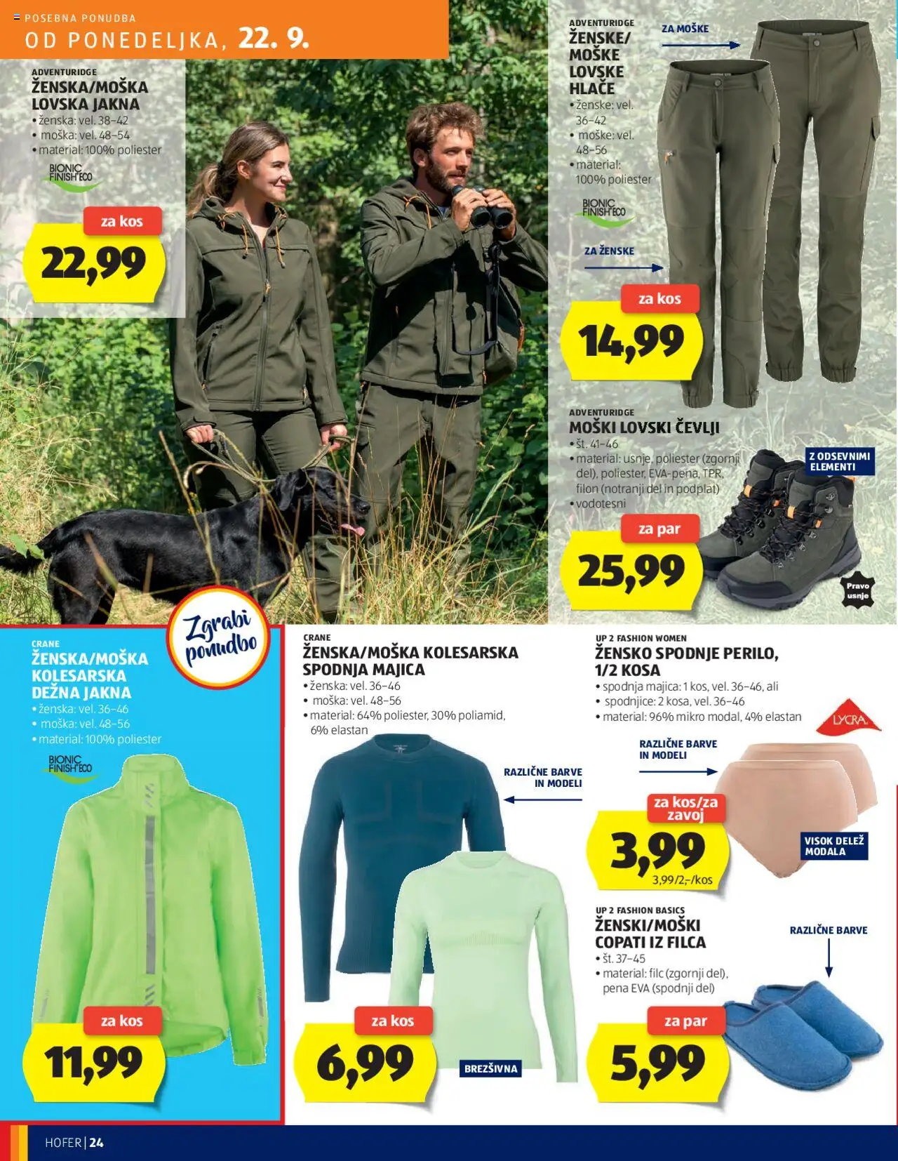 Novi Hofer katalog ponudbe – veljaven od 18.09.2025 | Stran: 24 | Izdelki: Kos, Jakna, Hlace, Copati