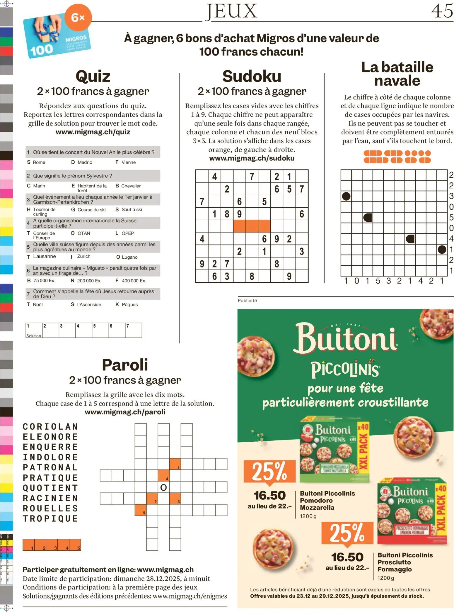 Migros Magazin FR – gültig ab 22.12.2025 | Seite: 45 | Produkte: Ski, Pizza