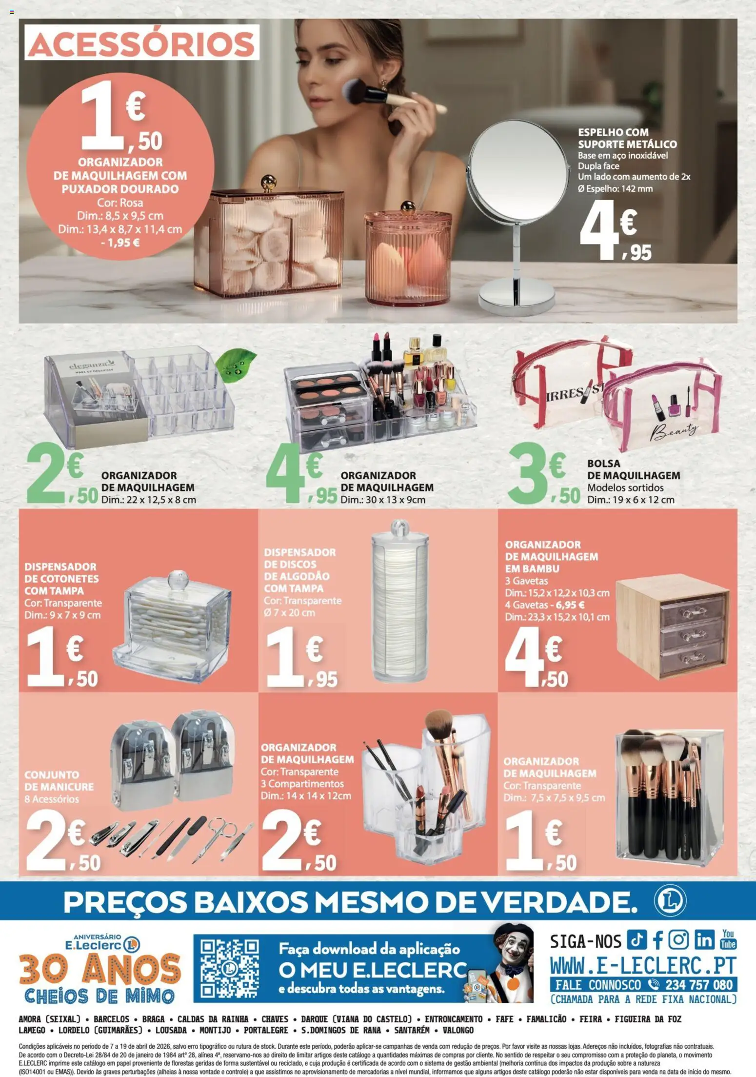 E.Leclerc folheto Especial Beleza │ válido de 07.04.2026 | Página: 16 | Produtos: Bolsa, Maquilhagem, Cotonetes, Organizador